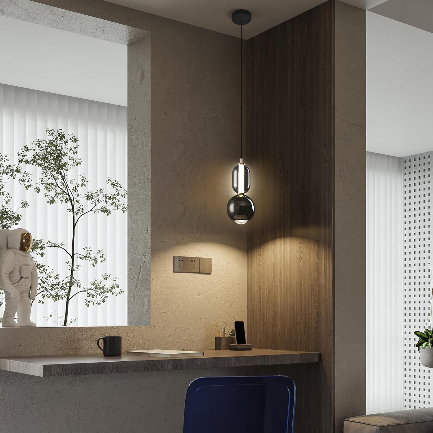 Modern Glass Pendant Light, Black Pendant Lighting LED Dimmable, Adjustable Pendant Lights Kitchen Island Dinning Room,Bedroom,Bar, Kitchen Island Ceiling Hanging Light Fixtures(1-Pack)