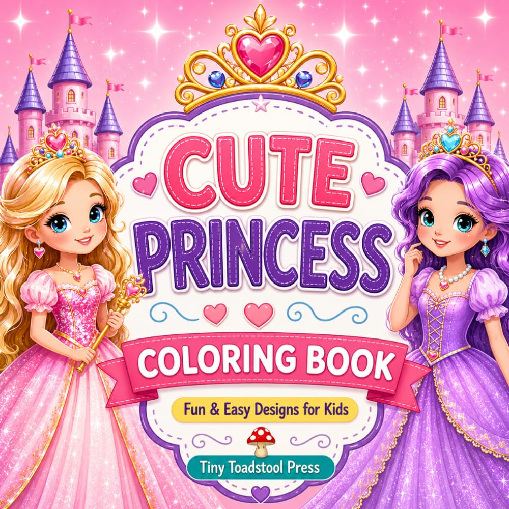 Cute Princess Coloring Book: Fun & Easy Designs for Kids (Tiny Toadstool Press Activity Collection)