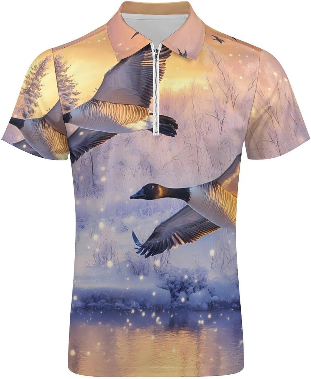 Canadian Flight Bird Geese Polo Shirts for Men Dress Shirts Short Sleeve Golf Shirt Casual T-Shirts Top