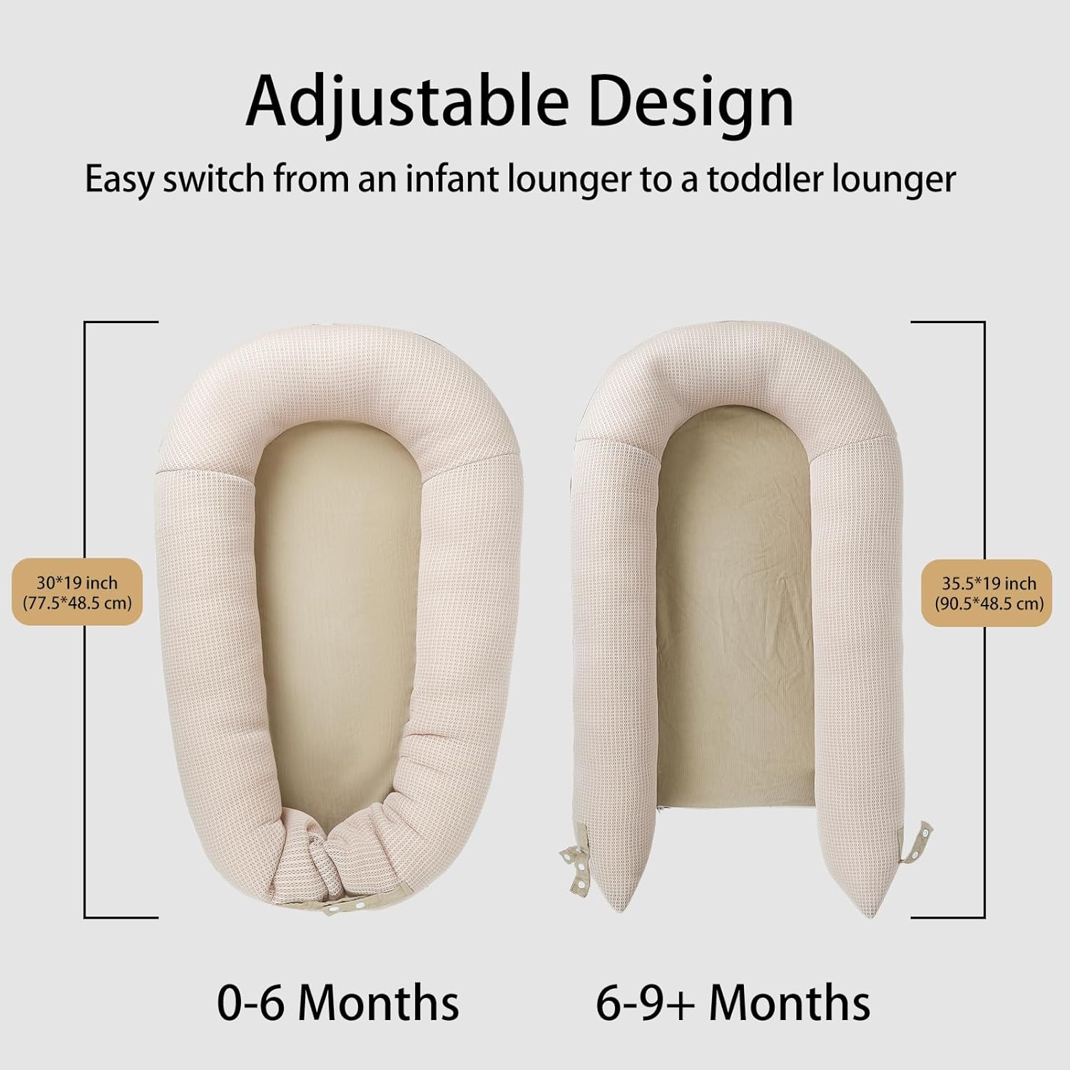 Baby Lounger, Deluxe Infant Lounger, Baby Nest Cover for Baby, Breathable Cotton, Adjustable Baby Floor Seat for Tummy Time, Newborn Essentials for Baby 0-12 Months (Khaki) - Image 5