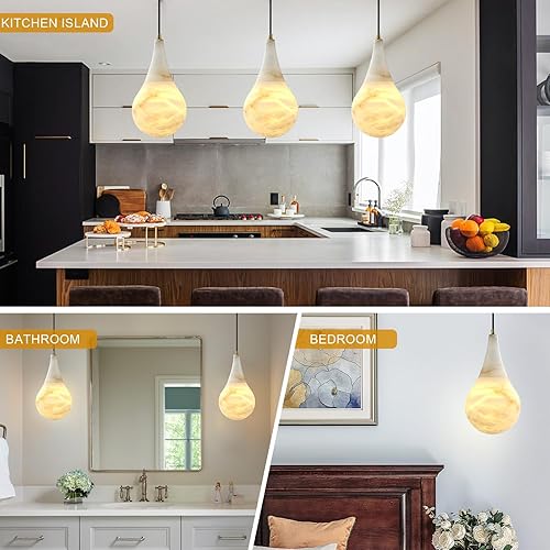 Miniatura 6 de Luces colgantes de alabastro para isla de cocina, modernas lámparas colgantes de mármol para dormitorio, baño, sala de estar, comedor D-7 pulgadas