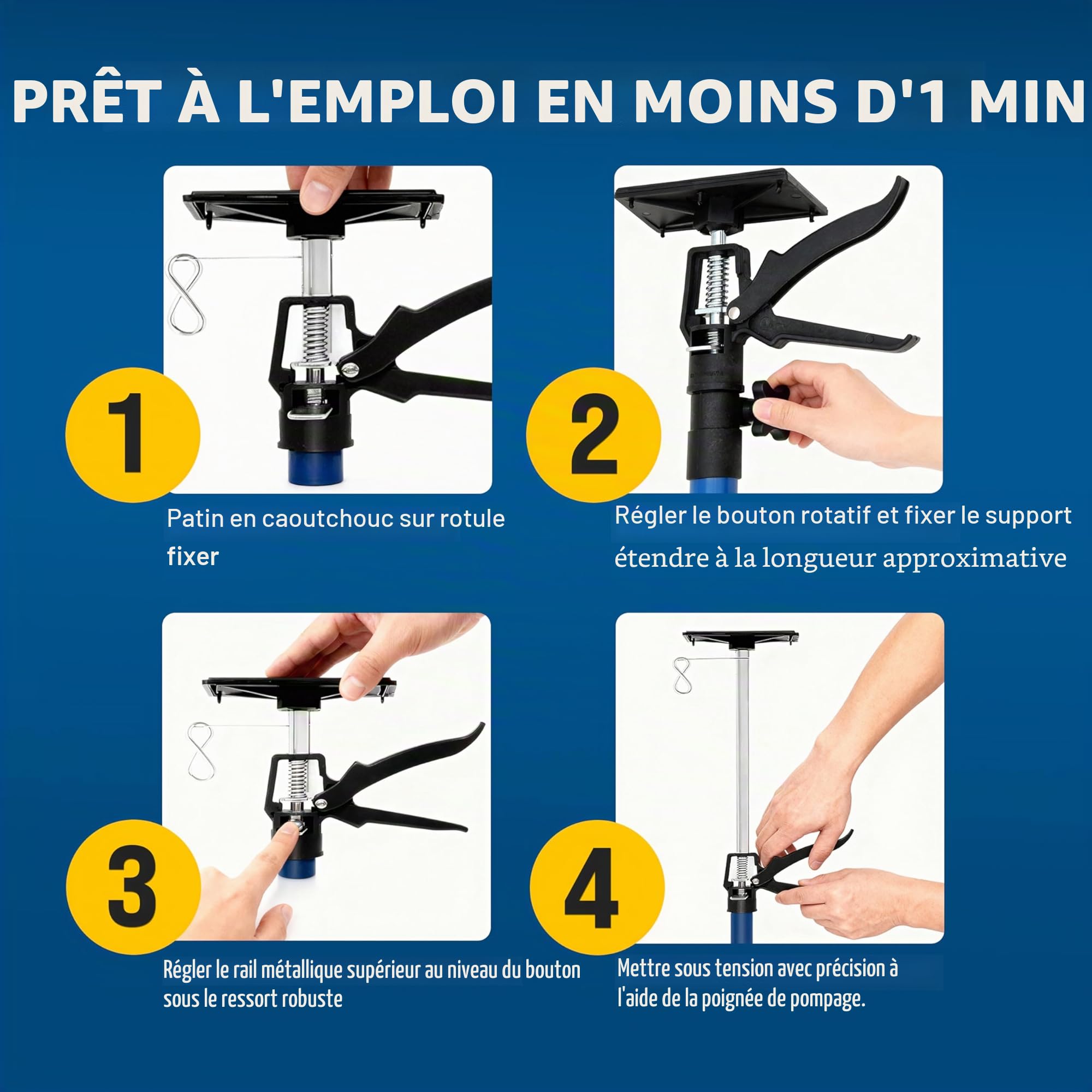 Set de 4 étai de porte acier réglable 115-290cm max. 30kg soutien télescopique