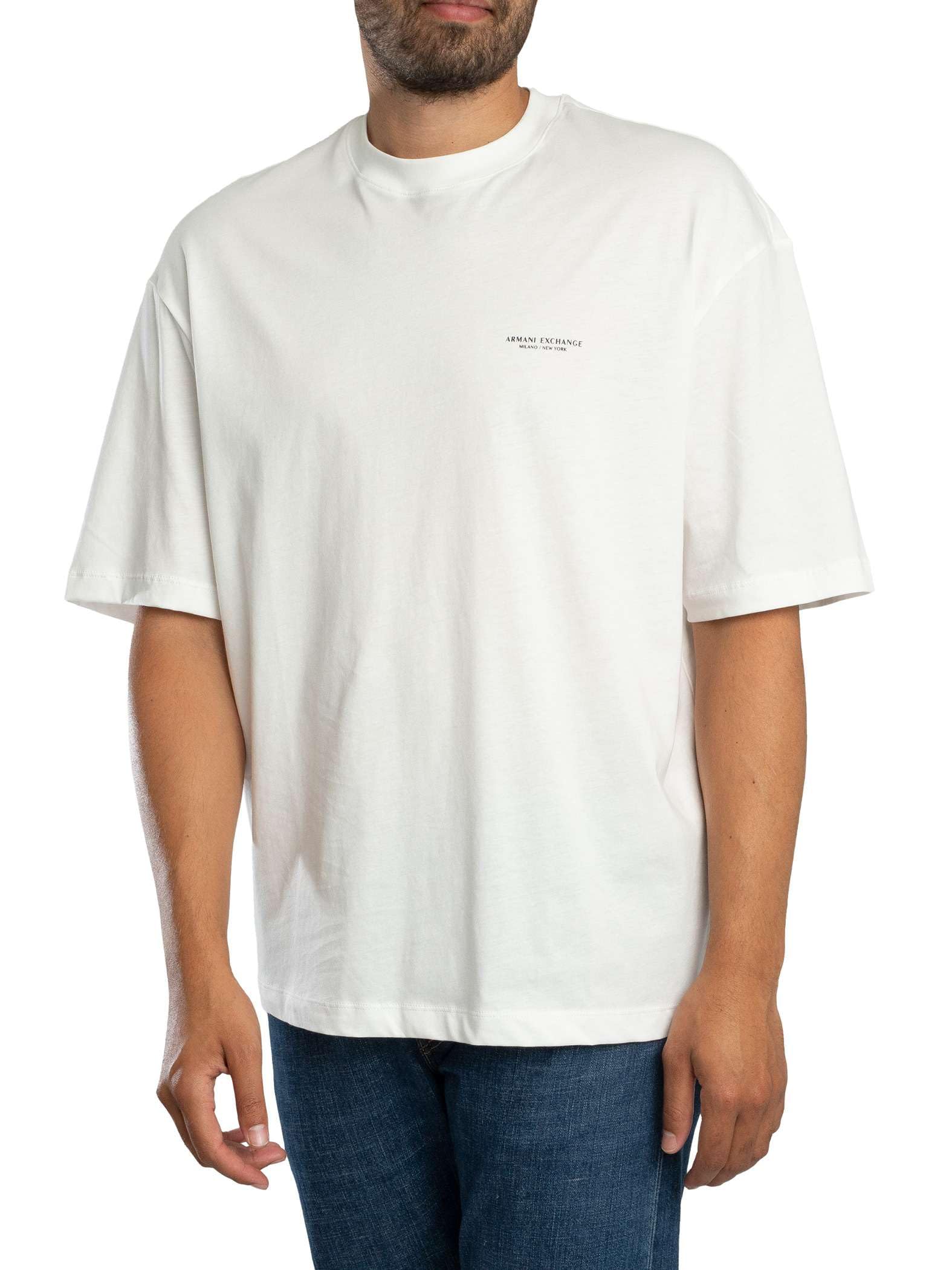 Armani Exchange Camiseta estampada de espalda suelta para hombre, color blanco