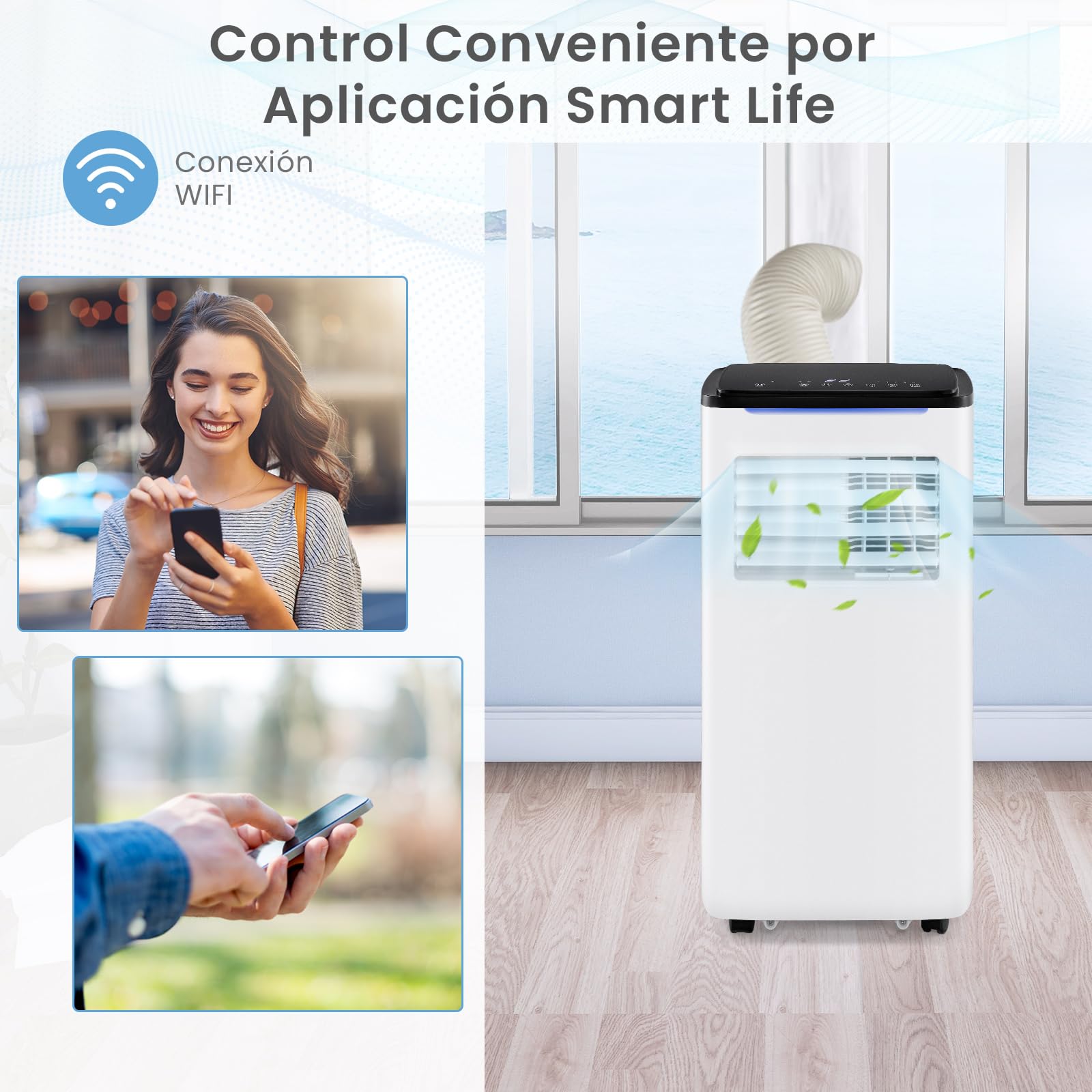 COSTWAY 9000 BTU Aire Acondicionado Portatil Silencioso, 5 en 1 Aire acondicionado móvil, Ventilador y Deshumidificador, Modo Nocturno, 24H Temporizador, Control Remoto/Pantalla/Wifi, 20 m² — view 4