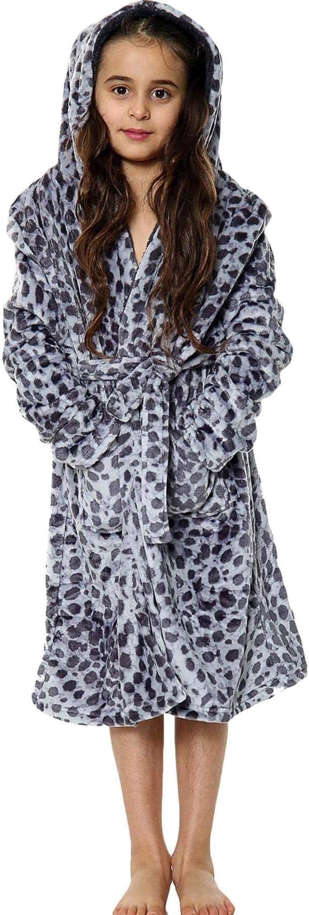 A2Z 4 Kids Sanft Leopard Druck Bademantel Dressing Kleid Nachtwäsche Vlies Vermummt Strand, Baden, Schwimmen, Surfe, Wassersport Robe Mädchen Jungen Kinder Geschenk 5-13 Jahre