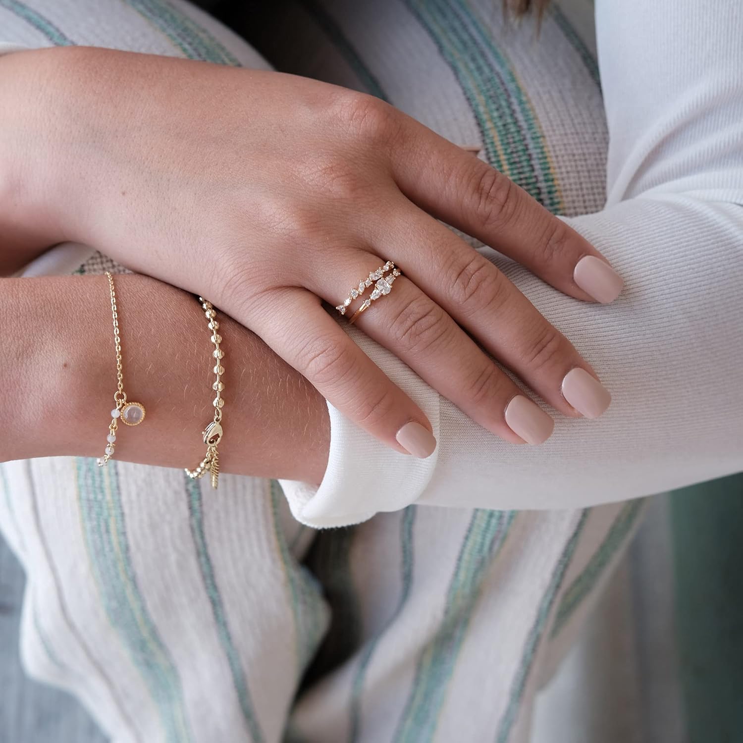 BLOSSOM & HUE 18K Gold Plated Sterling Silver Cluster Ring | Marquise and Round CZ Wedding Ring | Delicate Gold Eternity Ring CZ Stackable Band - Image 4