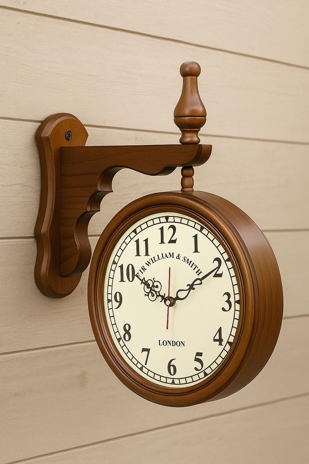 William & Smith Double-Sided Wall Clock, Brown Wood, Traditional London Station Style, 40x40 cm-image-32