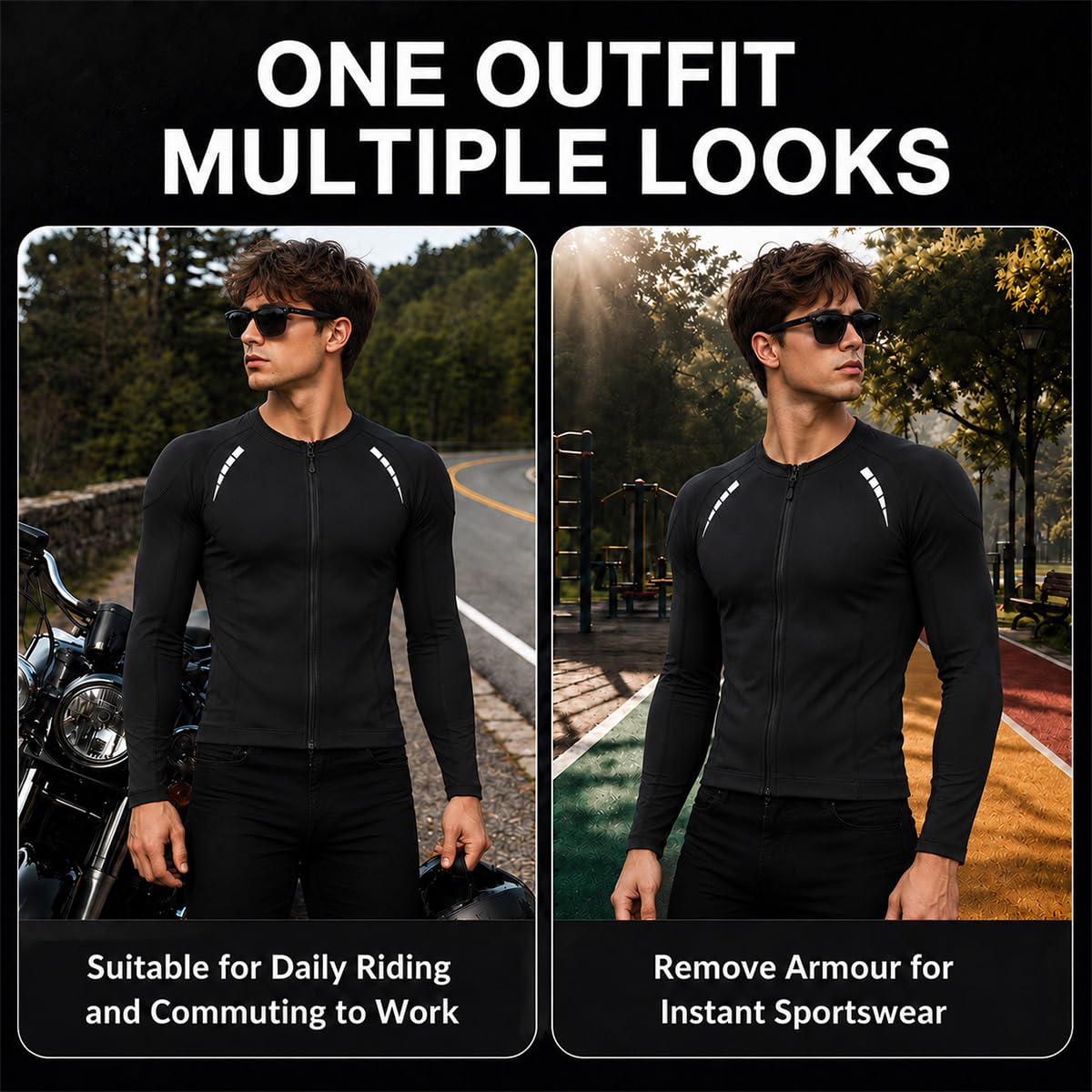 Completo Moto Uomo Mesh Traspirante con Protezioni CE Rimovibili | Design Leggero con Dettagli Riflettenti e Vestibilità Flessibile per Touring, Scooter, Pendolarismo e Guida Urbana
