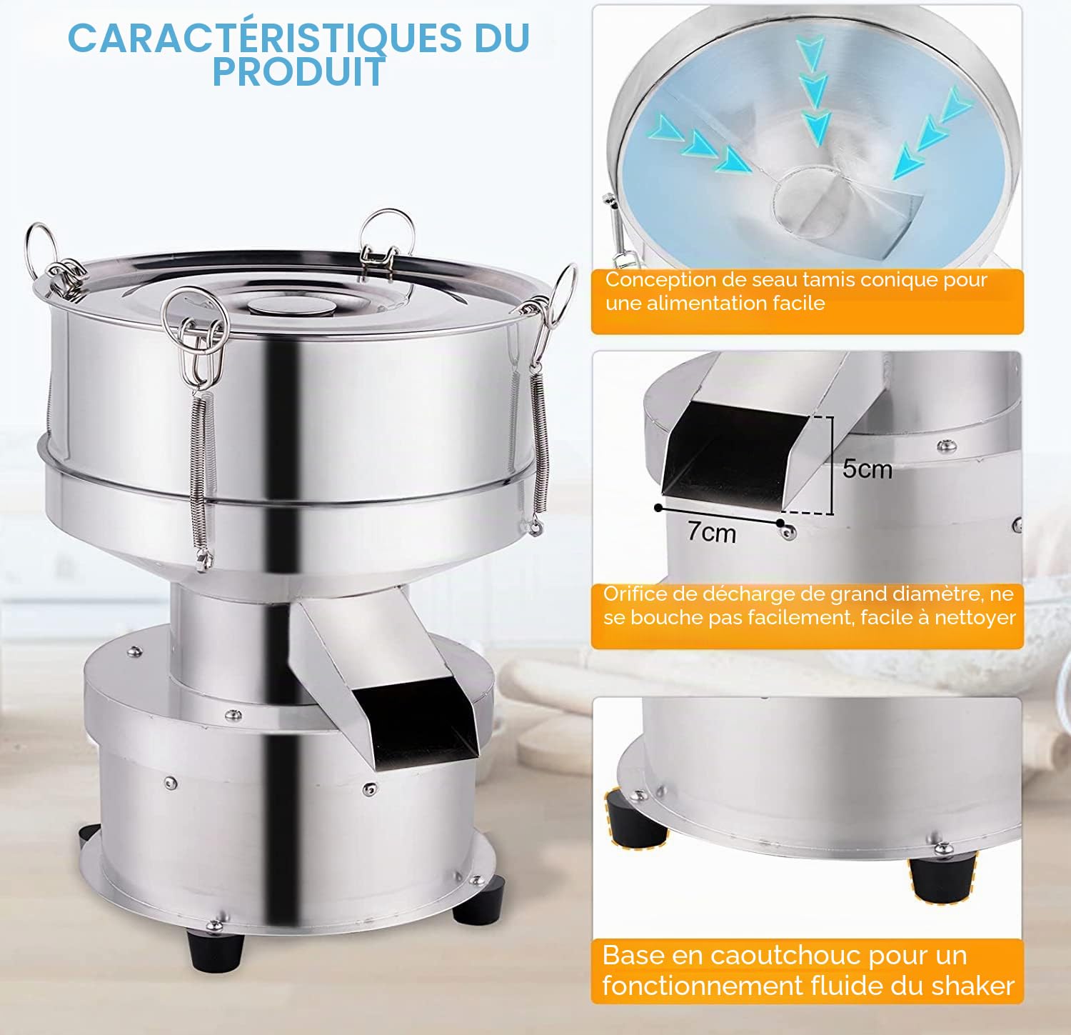 YUCHENGTECH Tamis Vibrant Électrique 30cm Tamis à Farine Électrique Tamis Vibrant Automatique Tamis Vibrant en Acier Inoxydable pour Le Tamisage pour Poudres/Granulés 1350rpm 50W (sans tamis)