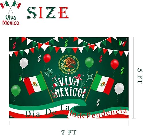Miniatura 2 de Viva México - Pancarta de fondo para el Día de la Independencia de México, decoración de fiesta colgante para el 16 de septiembre Día de la