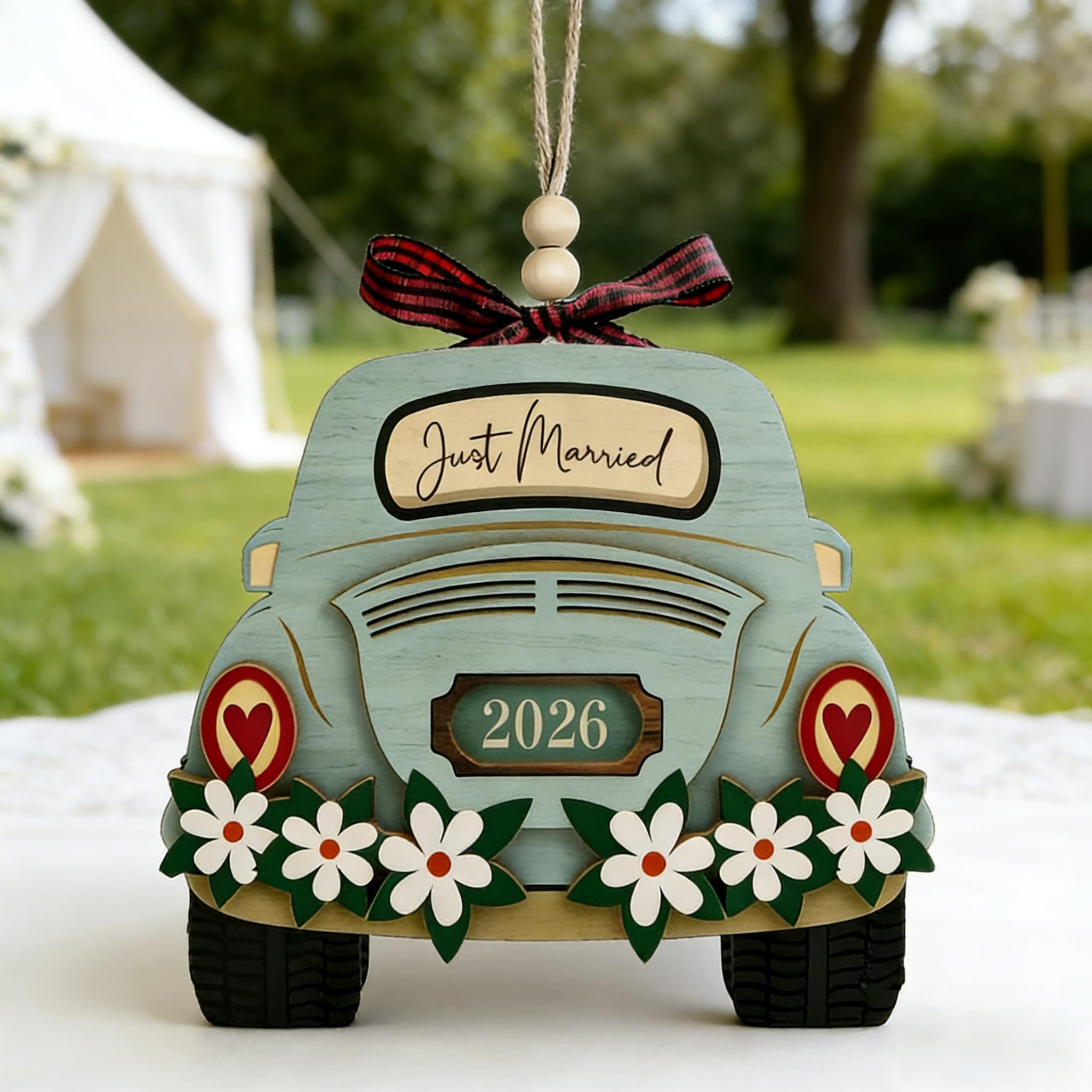 Wedding Gift - Wooden Car Hanging Ornament, Rustic Style Home Decor for Newlywed Couples, Anniversary Keepsake