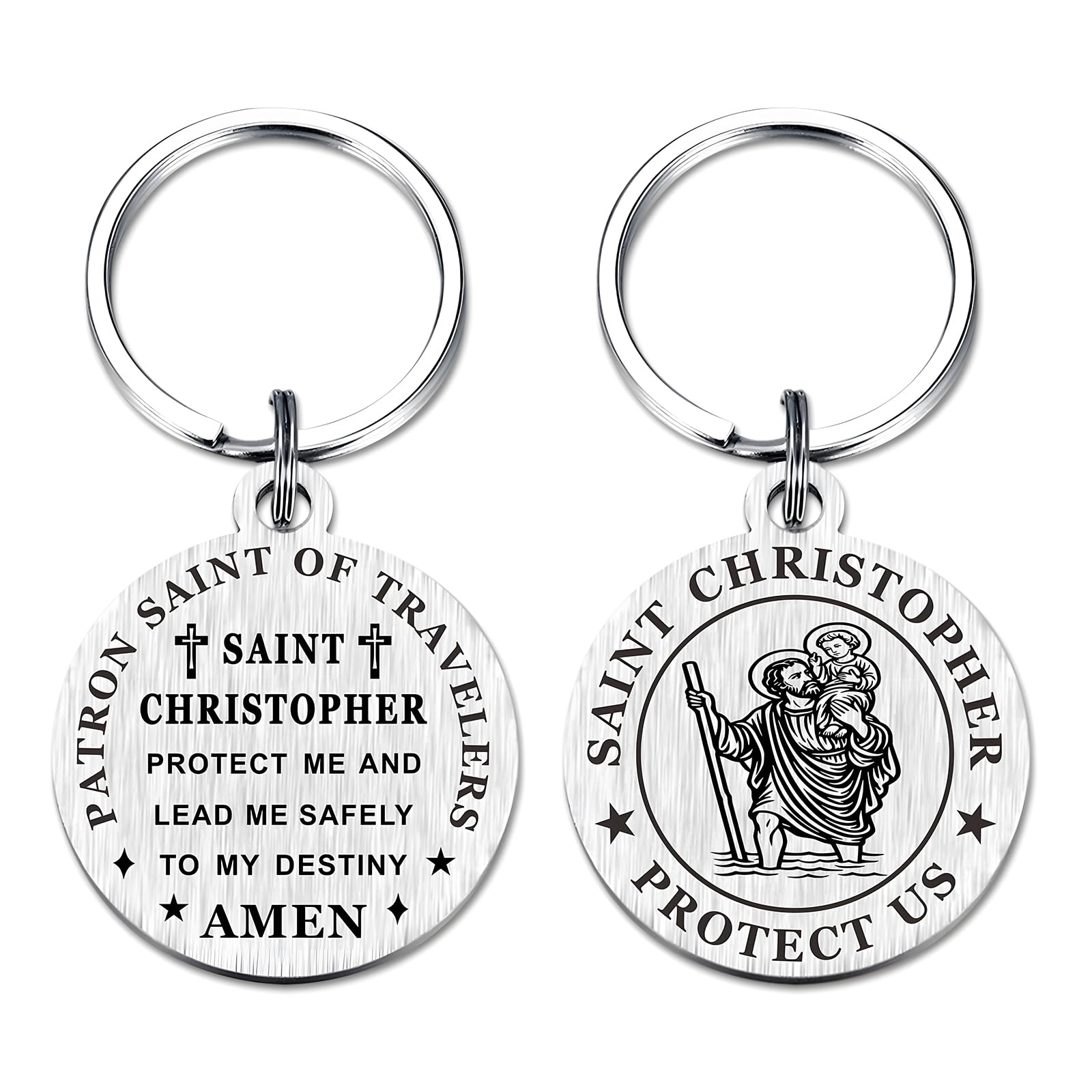 llikknve 2 Pcs St Christopher, St Christopher Keyring of Double Sided Design, Travel Keyring for Safe Travels Saftey, Protection Gifts