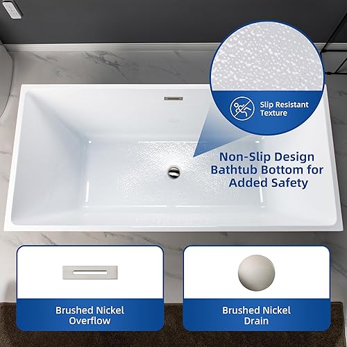 Vista 57 de WOODBRIDGE Bañera de acrílico independiente de 67 pulgadas, bañera negra de remojo contemporáneo con desbordamiento y drenaje negro mate, BTA1812-MB