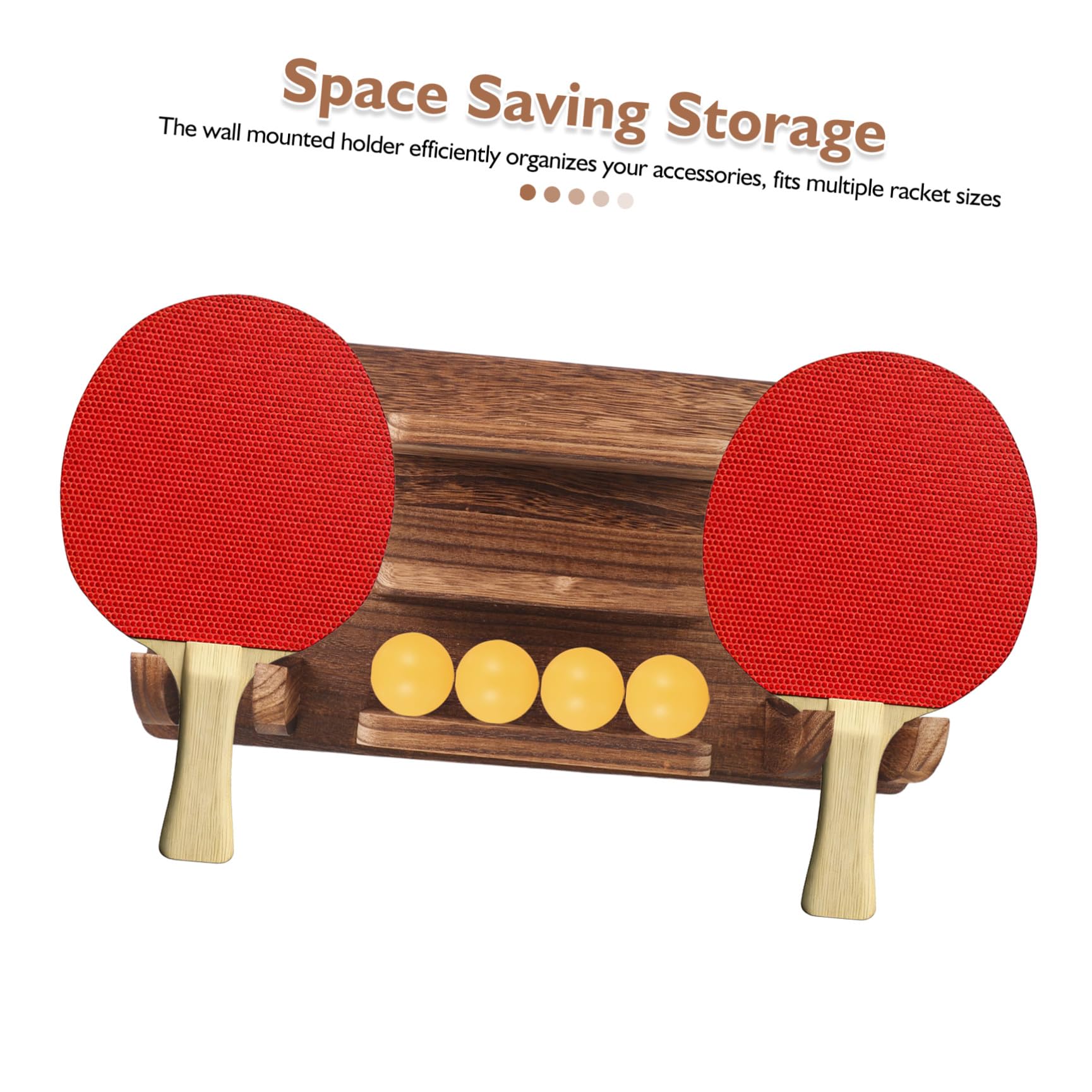 Toyvian Soporte de Madera Montado en Pared para Palas de Ping Pong y Balones, Almacenamiento Ahorrador de Espacio 4 Niveles para 12 Balones y 6 Palas, Adecuado para Sala de Bar o Cueva