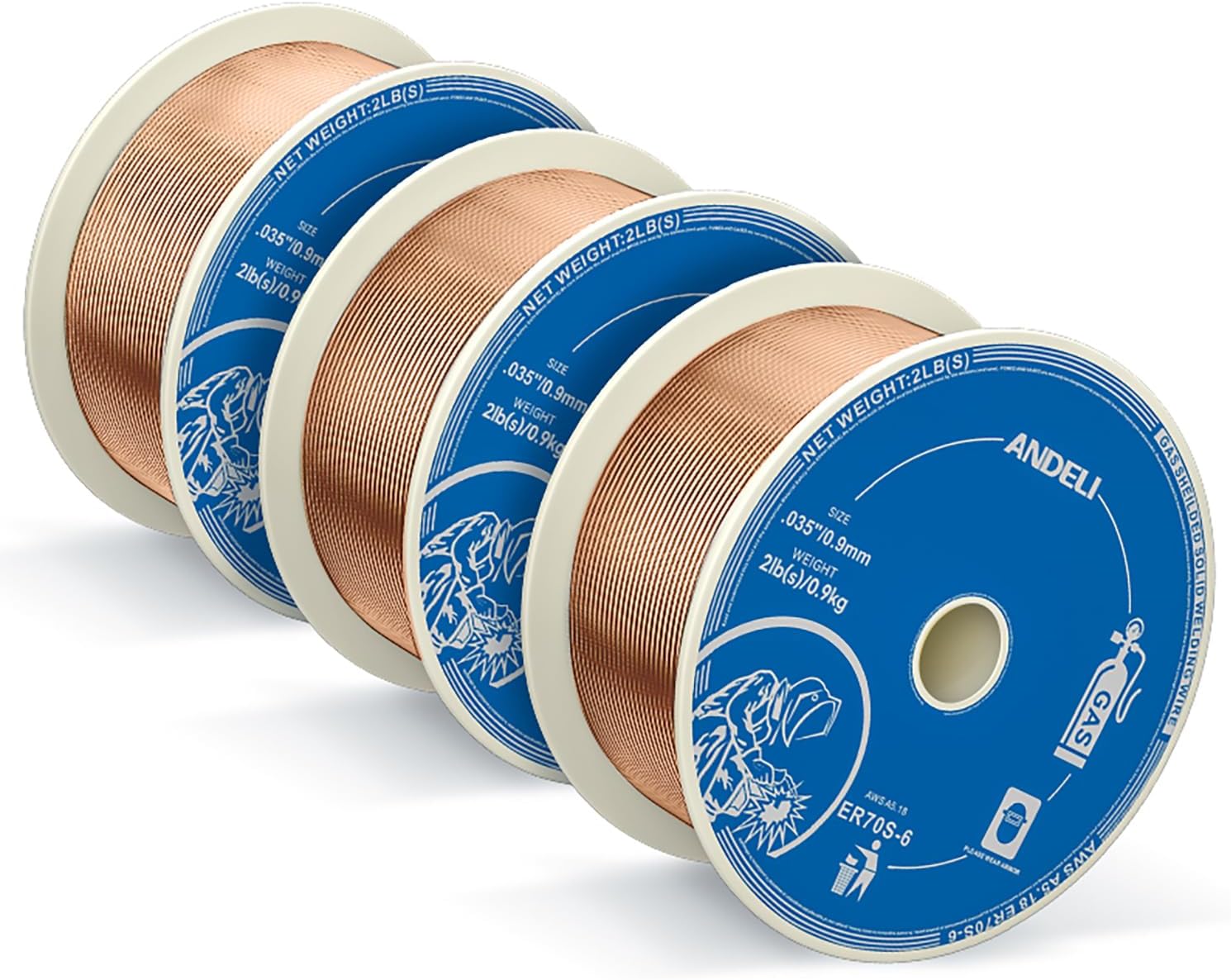 ANDELI Carbon Steel Solid MIG Welding Wire, ER70S-6 .030-Inch 2-Pound 3-Packs Gas Mig Welding Wire with Low Splatter and High Levels of Deoxidizers - For All Position Gas Welding