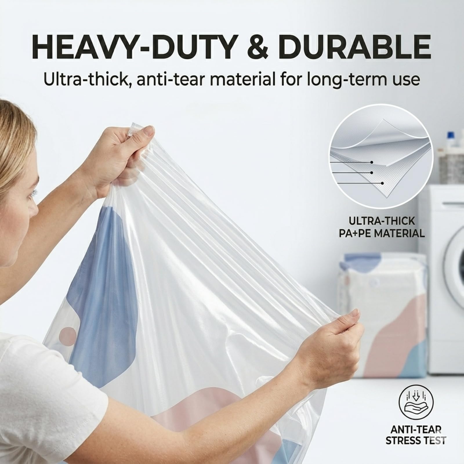 Bolsas de vacío 3D sin bomba, bolsas de almacenamiento de compresión herméticas para ropa, bolsa de compresión resistente de gran capacidad para almacenamiento de ropa de cama, almacenamiento al vacío