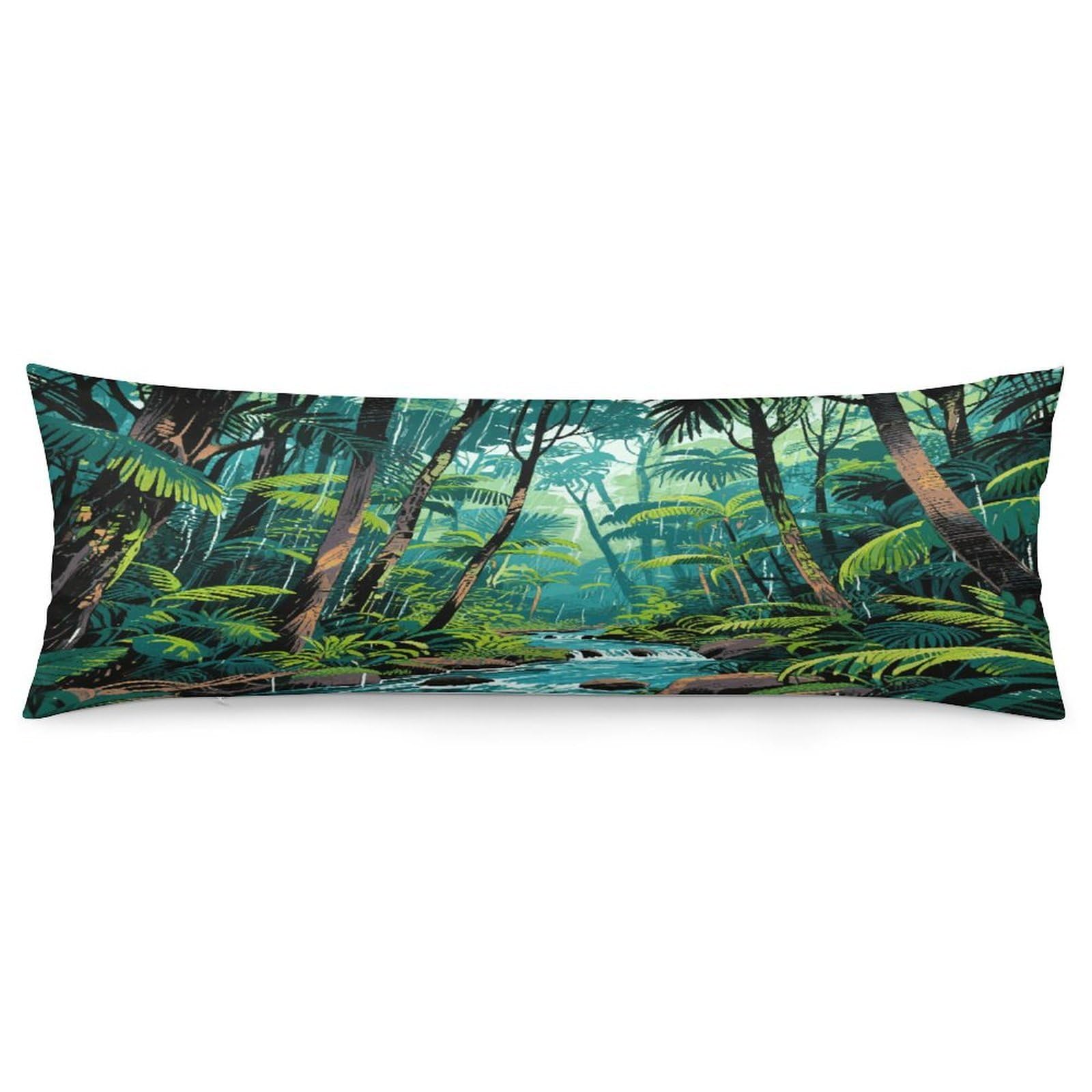 Tropical Rainforest Pillowcase Basics Body Pillow Pillowcase with Zipper Retro Pillows Protector Long Pillow Case Cover for Hot Sleepers and Night Sweats