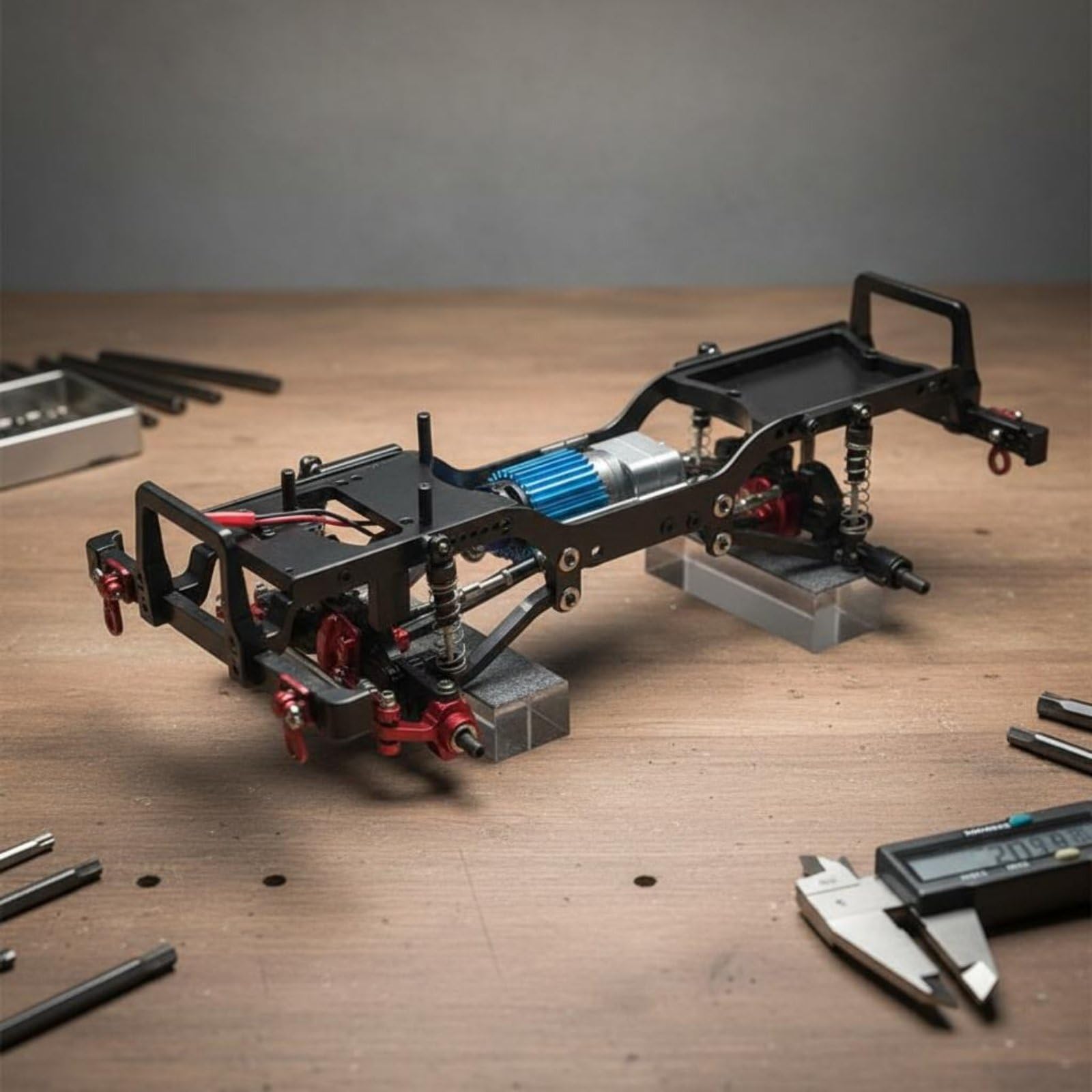 Marco de Coche Eléctrico Estructura RC Crawler Chasis de Metal con Amortiguadores y Vínculos Ajustables Motor 370 Caja Precisa Compatible 1/12 D90 D91, Rojo