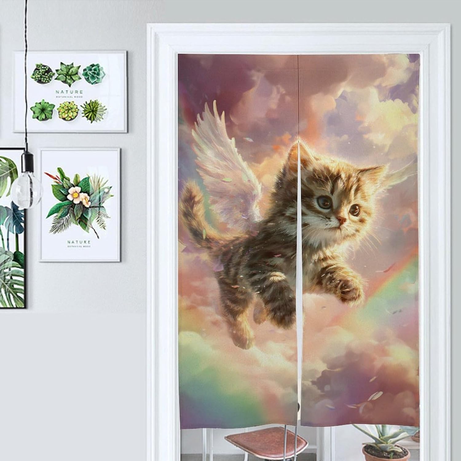 Cat Kitten Meow Rainbow Doorway Curtain Insulated Room Divider Drapes | white linen,privacy curtains