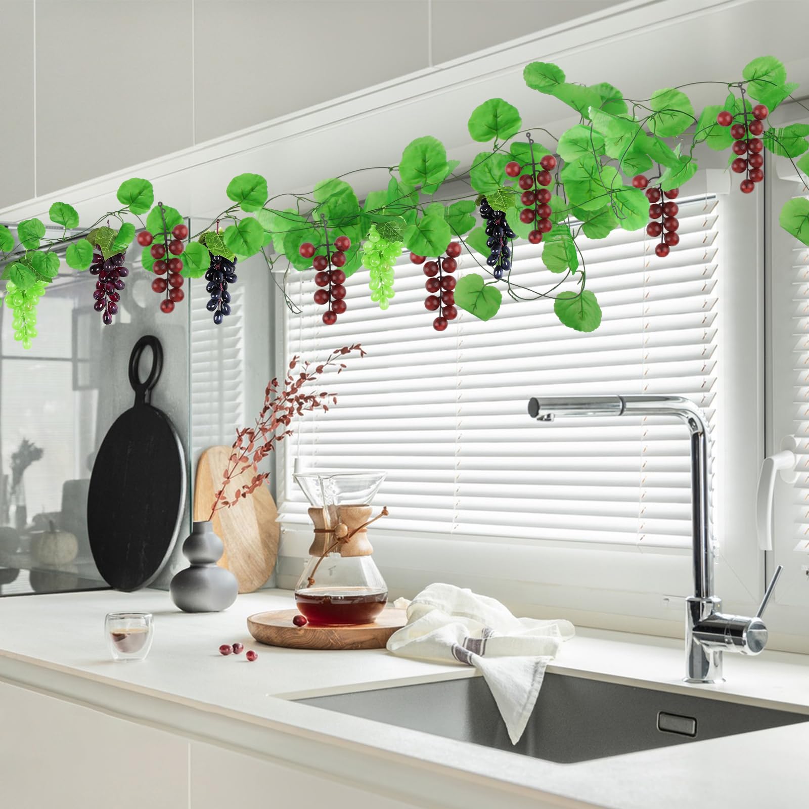 10 Pièces Raisins Artificiels - 5 Grappes + 5 Vignes 2,4 M - Plastique Réaliste - Déco Maison Fête Mariage - 4