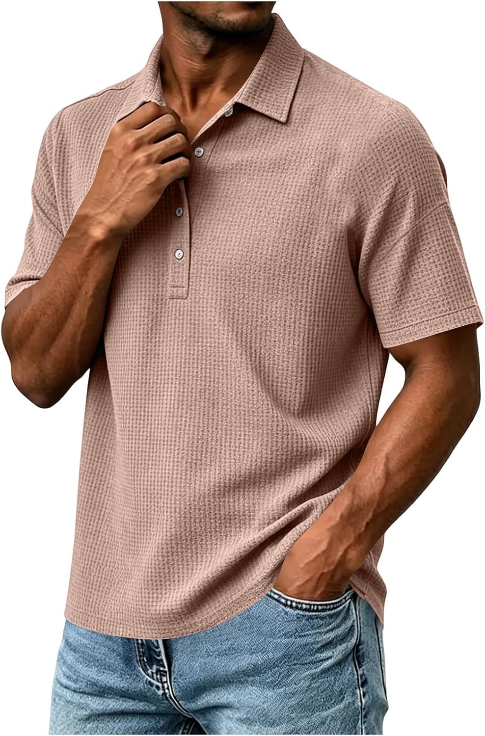 Men’s Waffle Knit Shirt Short Sleeve Casual Golf Tops | Breathable textured for golf, business casual, office, travel, summer work and everyday comfort