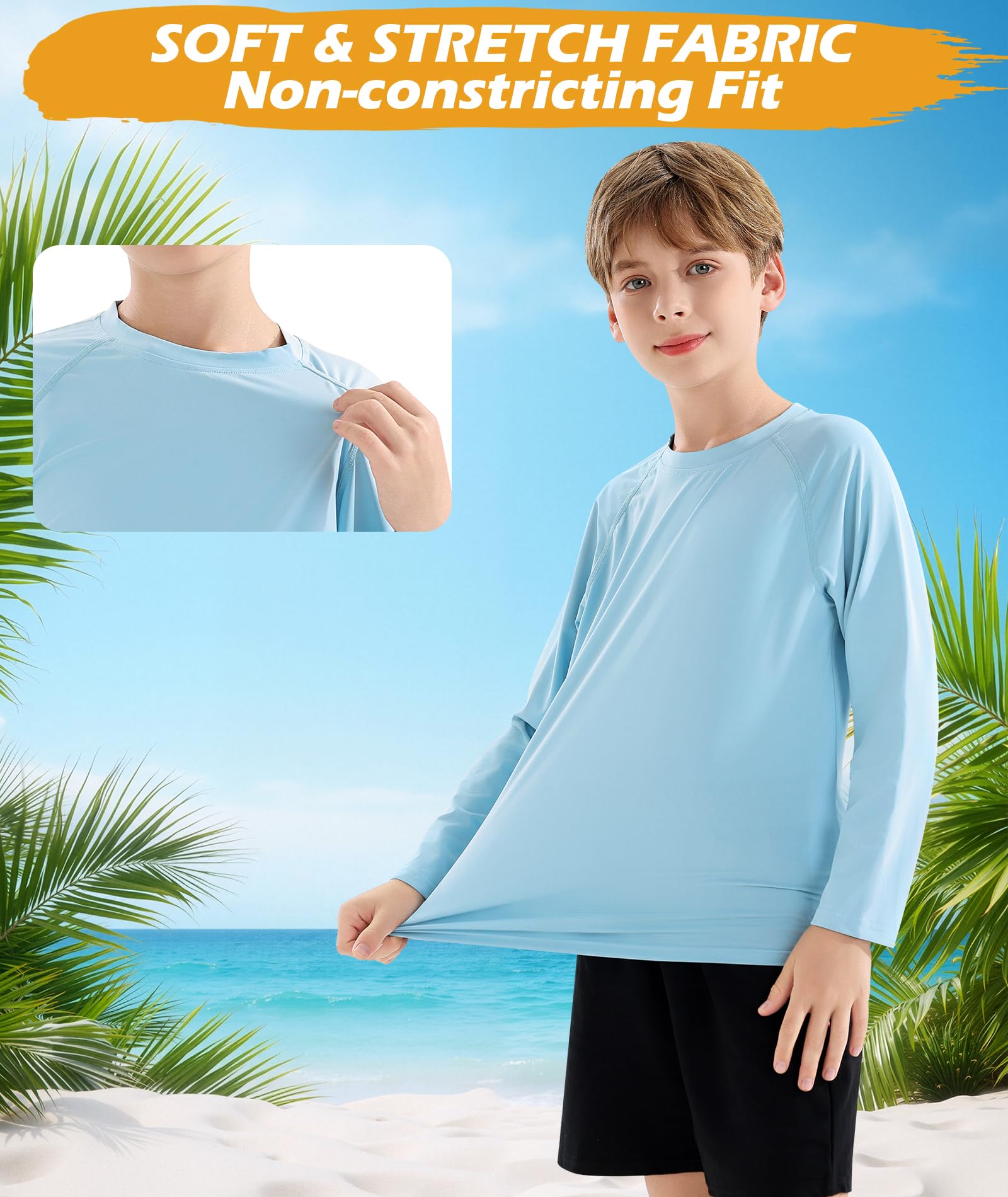 Rashguard pour Garçons -3 Pièces Maillot de Bain à Manche Longue Anti-UV, UPF50+ Costumes de Bain pour Enfants à Séchage Rapide