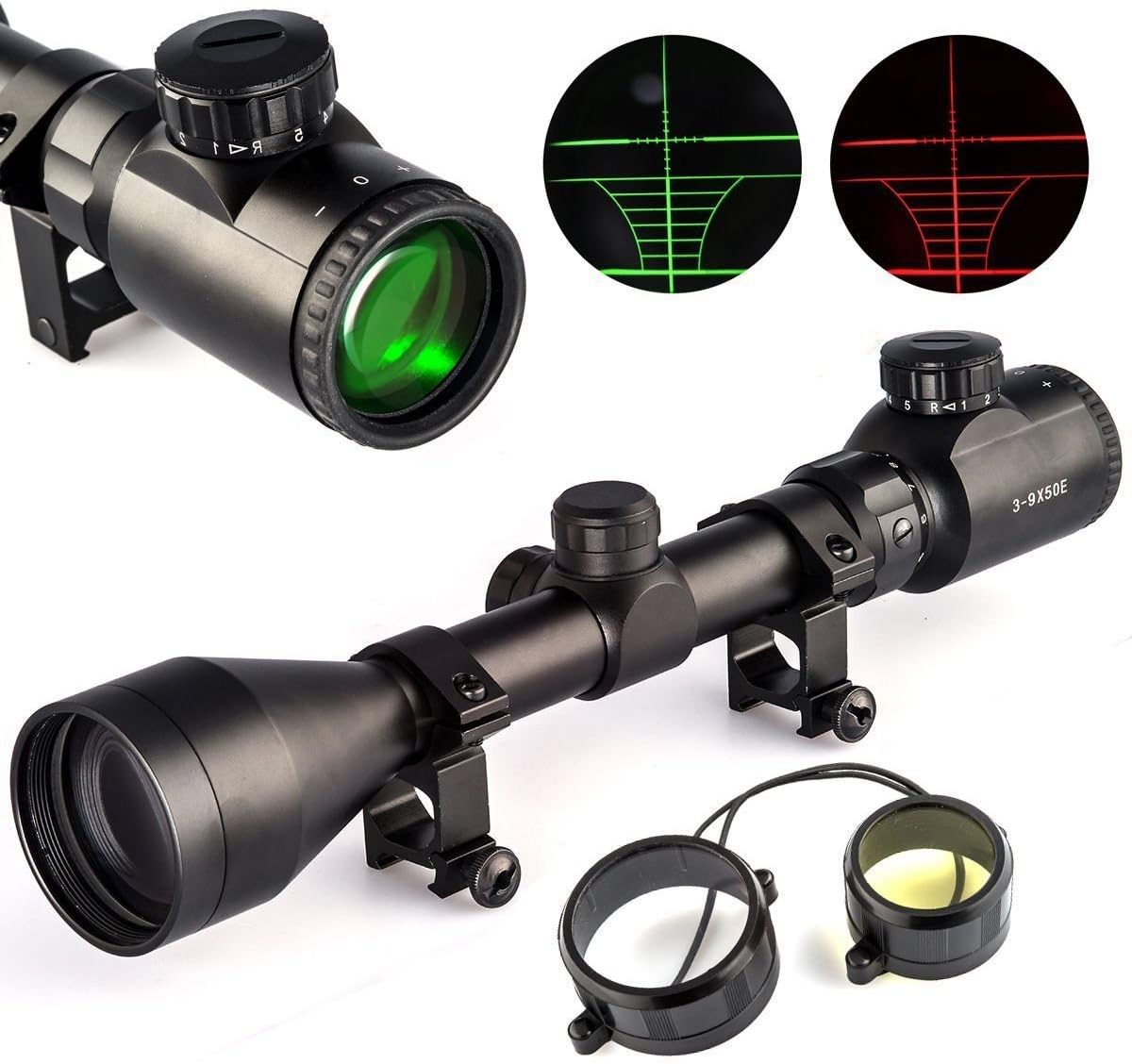Chinoook 3-9X50 E Mil-dot Illuminated Red & Green Hunting Rifle Scope Optical Gun Scope