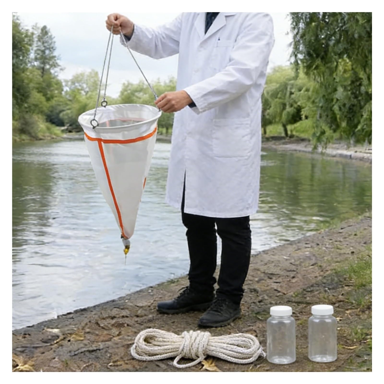 ERRULAN Planktonnetz mit 600/500/400/300 Mesh 60cm lang, Fluss-/See-Phytoplankton-Probenahmenetze mit 2 Auffangflaschen, experimentelles Nylon(20 Micron)