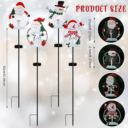 Miniatura 2 de Paquete de 4 letreros de Navidad para exteriores, 41 pulgadas, luces LED solares de muñeco de nieve de metal para jardín, patio, césped, decoración