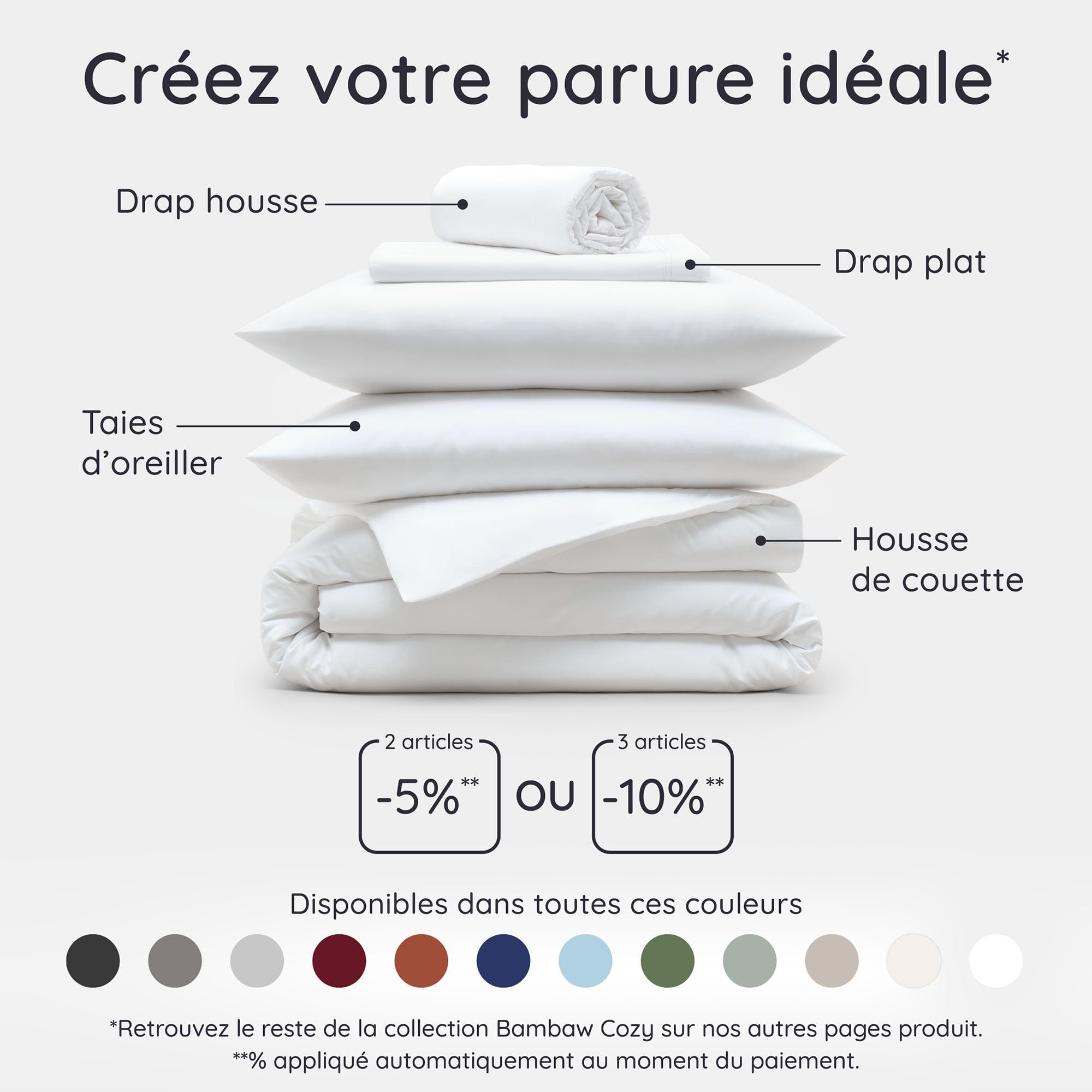 Bambaw Drap Plat en Bambou 240x290 cm, Drap Rafraîchissant pour l'Été, Doux et Anti Transpirant, Linge de Lit en Bambou Respirant et Antiacarien, pour 2 Personnes (Blanc)