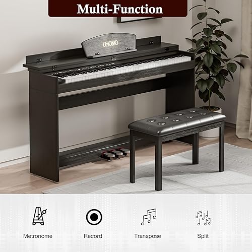 Miniatura 3 de UMOMO Teclado eléctrico de piano digital de tamaño completo de 88 teclas con banco de piano, soporte de música+adaptador de corriente+tablero de 3