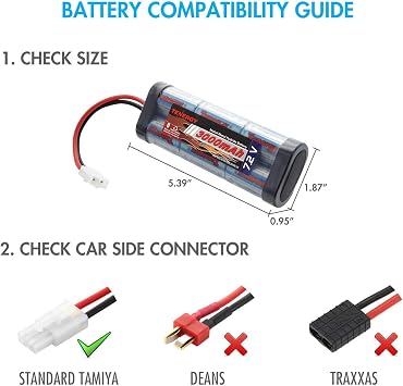 Tenergy 7.2V RC Battery Pack 3000mAh High Capacity 6-Cell NiMH Flat Battery Pack w/Standard Tamiya Connector + 7.2V-12V (6S-10S) Universal Battery Charger for NiMH/NiCd Battery for RC Cars