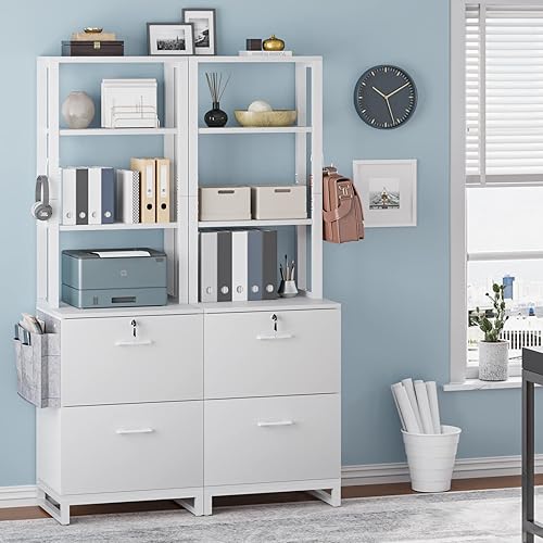 Miniatura 20 de Itaar Archivador de 2 cajones con cerradura, archivador para carta, legal, tamaño A4, carpetas colgantes, archivadores para oficina en casa con