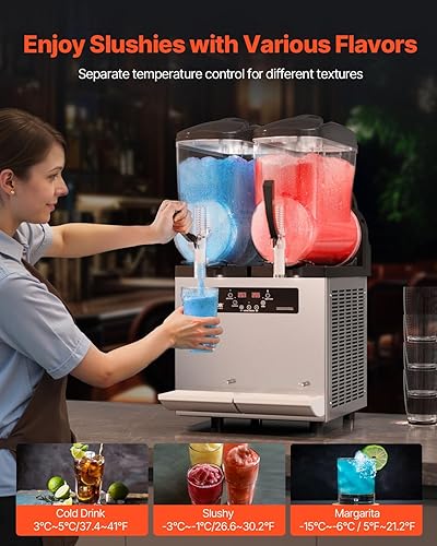 Miniatura 3 de VEVOR Máquina comercial para granizar, máquina de bebidas congeladas de doble tanque de 12 pulgadas x 2, 96 tazas de acero inoxidable para batido de