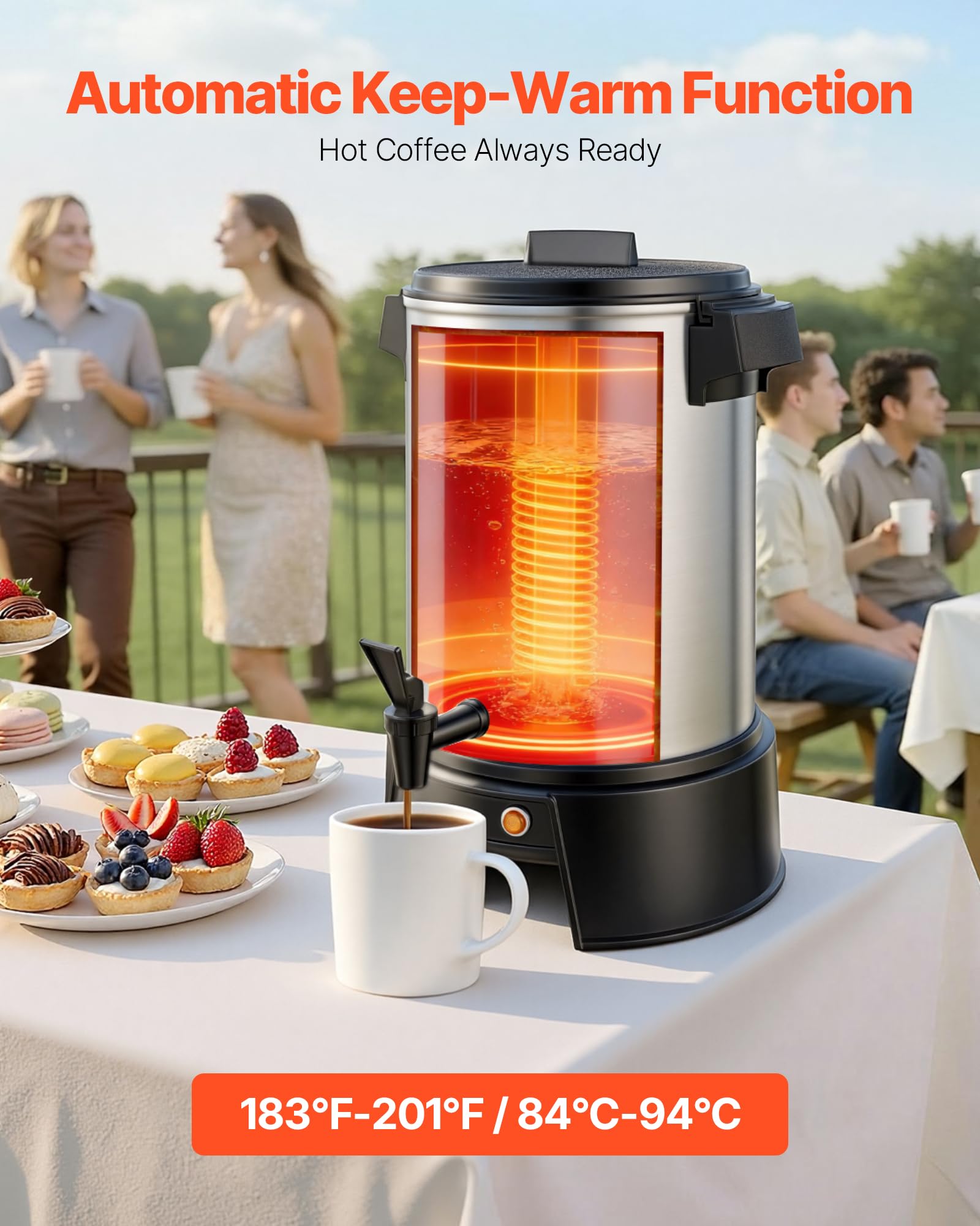 VEVOR Distributore Bevande Calde Caffè Elettrico 250x270x370 mm Capacità 4,5 L, Caffettiera con Rubinetto Antigoccia 1190 W, Controllo Automatico di Temperatura, Erogatore Caffè Tè Vin Brulè, Hotel