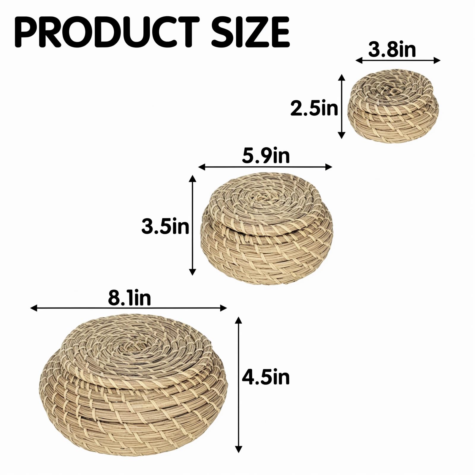 Set di 9 cestini rotondi in vimini intrecciato con coperchio, piccoli cestini in rattan fatti a mano per ufficio, camera da letto, soggiorno