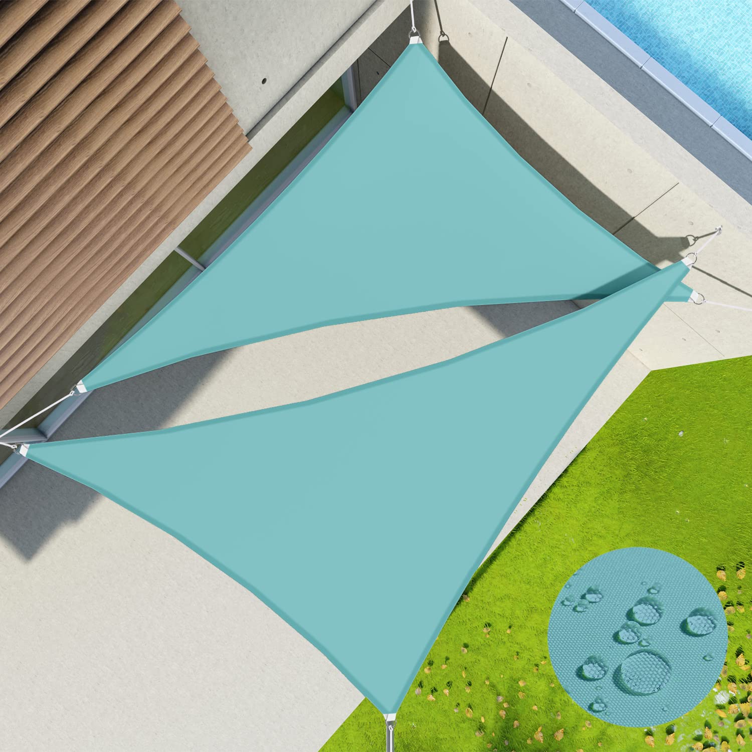 SunnyRoyal Waterproof Sun Shade Sail Right Triangle Canopy Awning Fabric Cloth Screen 95% UV Blockage & Water Resistant for Outdoor Patio Garden 12'x12'x17' Turquoise