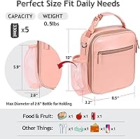 Vista 2 de yookee home Lonchera para niños, loncheras aisladas, loncheras para niños, bolsa de almuerzo térmica pequeña para la escuela, color rosa