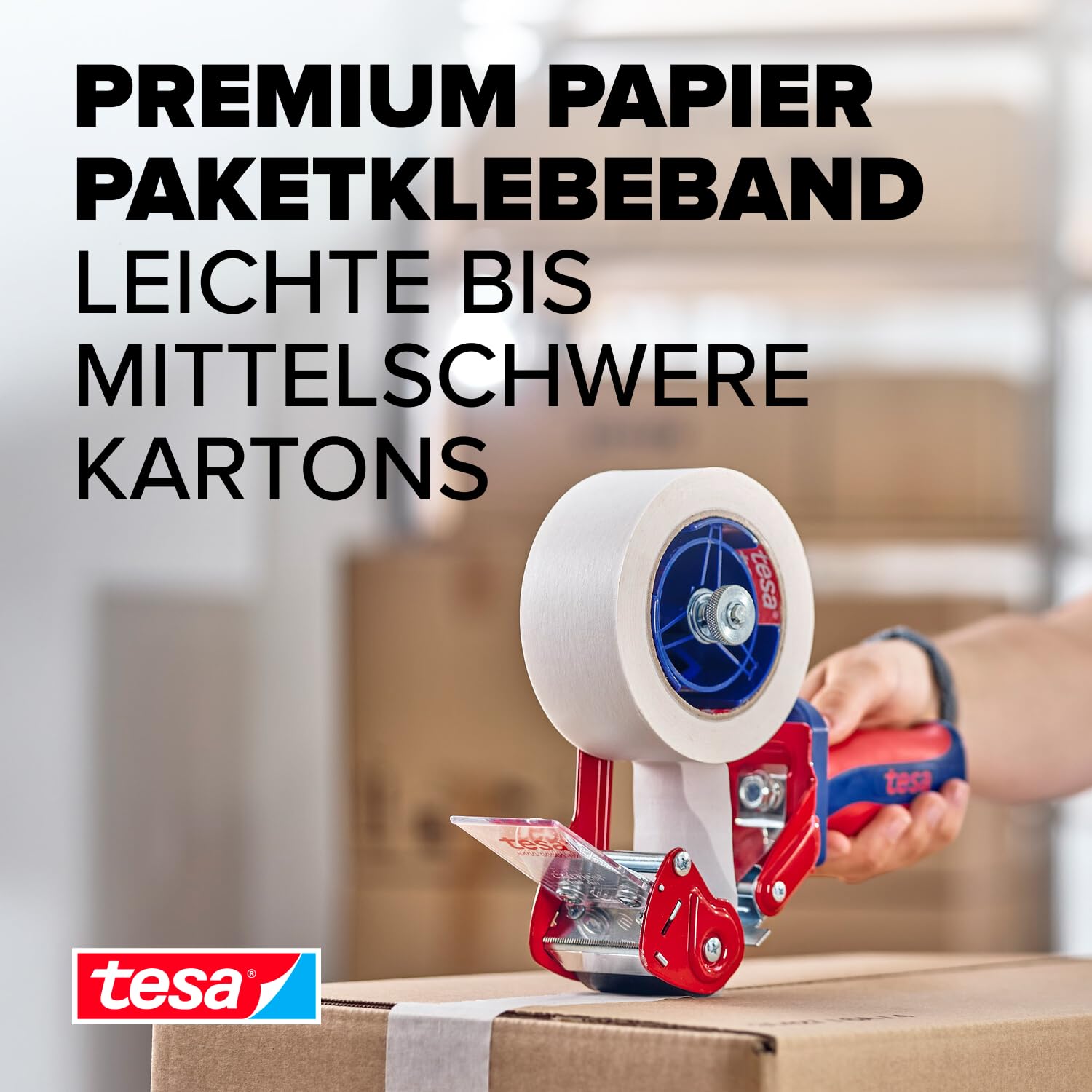 tesa tesapack 4313 Papier Paketband im 6er Pack - Klebeband zum Verpacken von Paketen und Kartons - weiß - 6 Rollen je 50 m x 50 mm