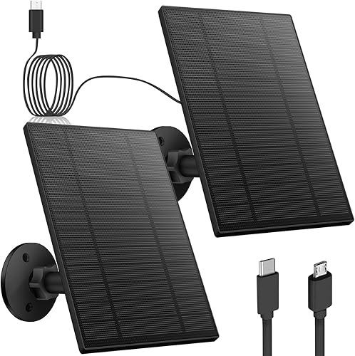 Miniatura 14 de Panel solar de 5 W para cámara de seguridad, panel solar con puerto micro USB y USB-C para cámara de batería recargable de 5 V CC al aire libre,
