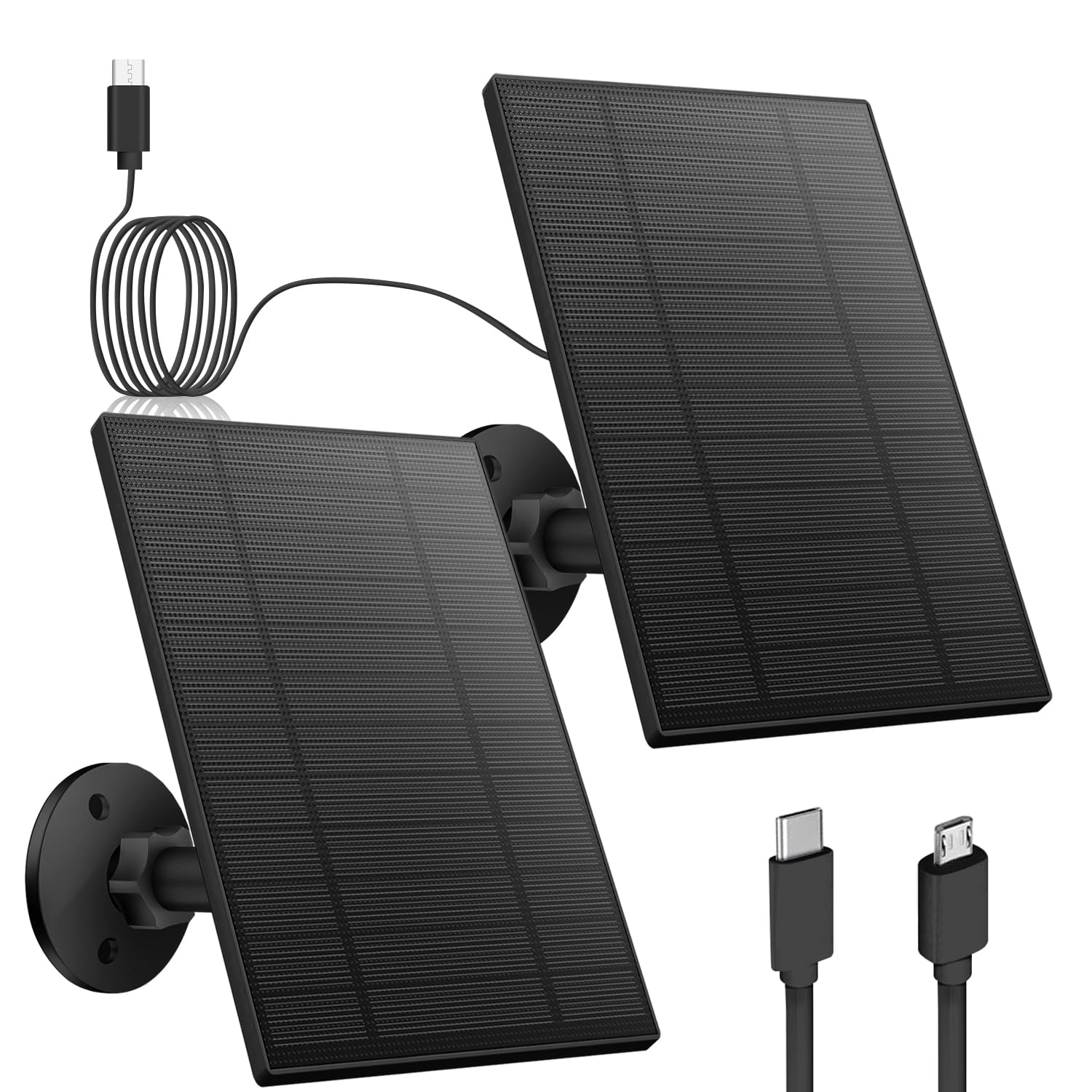 Pannello solare da 5 W per telecamera di sicurezza, pannello solare con porta Micro USB e USB-C per fotocamera con batteria ricaricabile da esterni DC 5 V, impermeabile IP65, supporto di sicurezza