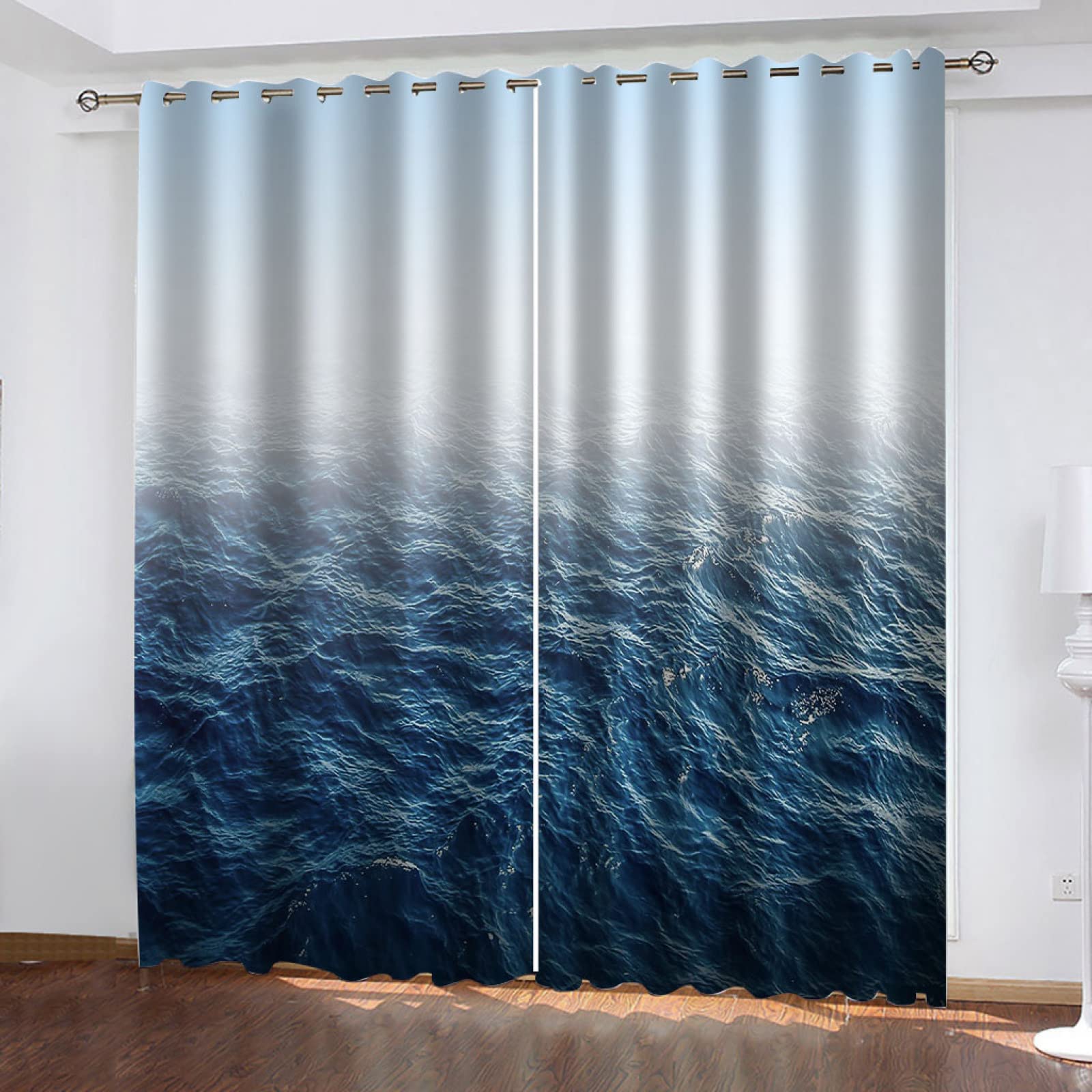 Cortinas Opacas Cortas Salon Dormitorio Modernas para Ventanas Paisaje De Mar Azul Estampadas 2 Piezas con Ojales 280X260Cm Cortinas Opacas Termicas Aislantes Frio Y Calor Infantil Juvenil