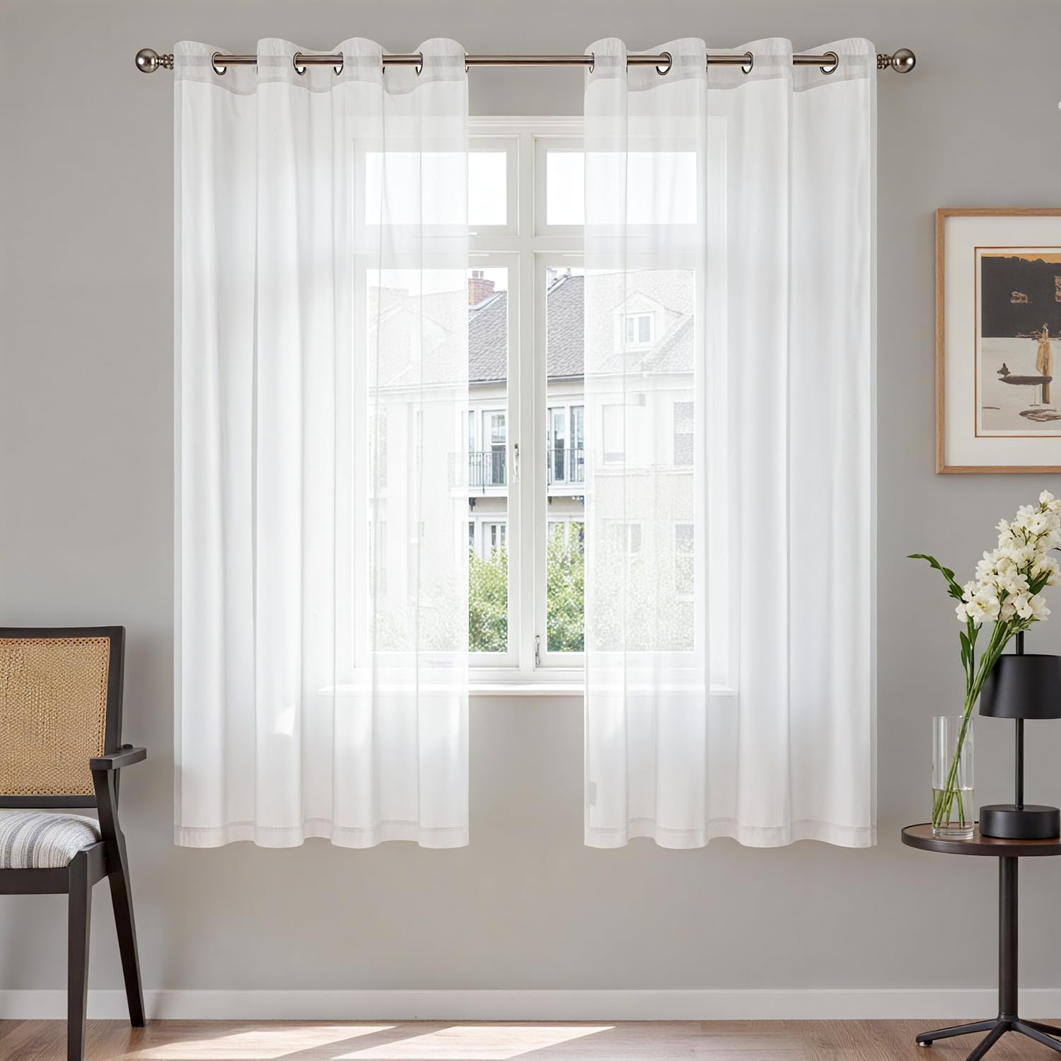 TOPICK White Sheer Curtains for Living Room 72 Inch Drop, Soft Net Curtain 2 Panels for Bedroom, Semi Transparent Voile Eyelet Curtains & Drapes for Sitting Room, Nursery, Kids Room, W55 x L72 Inch โ image 1