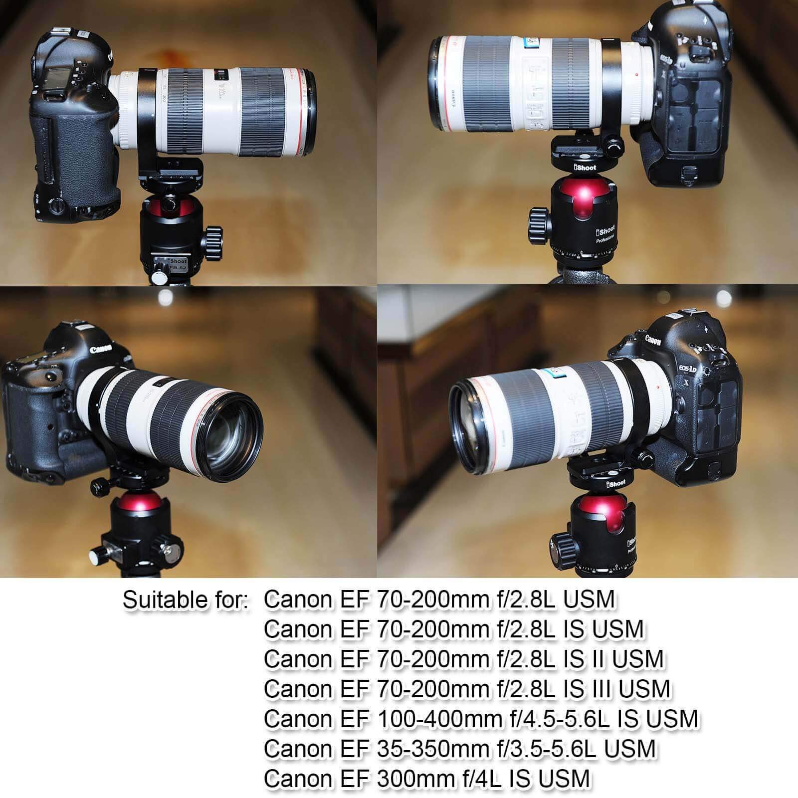 iShoot Anillo de Montaje en Trípode Collar Lente Soporte Compatible con Canon EF 70-200mm f/2.8L USM/IS USM/IS II USM/III USM, 100-400mm f/4.5-5.6L IS USM, 35-350mm f/3.5-5.6L USM, 300mm f/4L IS USM
