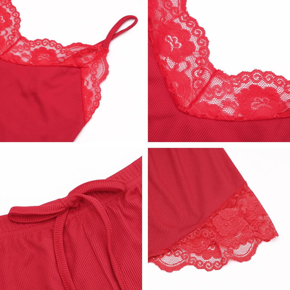 Ensemble Pyjama Sexy pour Femme avec Caraco et Short en Dentelle 2 pièces - Col en V Doux - Vêtements de Nuit - Détente d'été - Haut Caraco réglable - Vêtement de Nuit élastique pour la Maison -