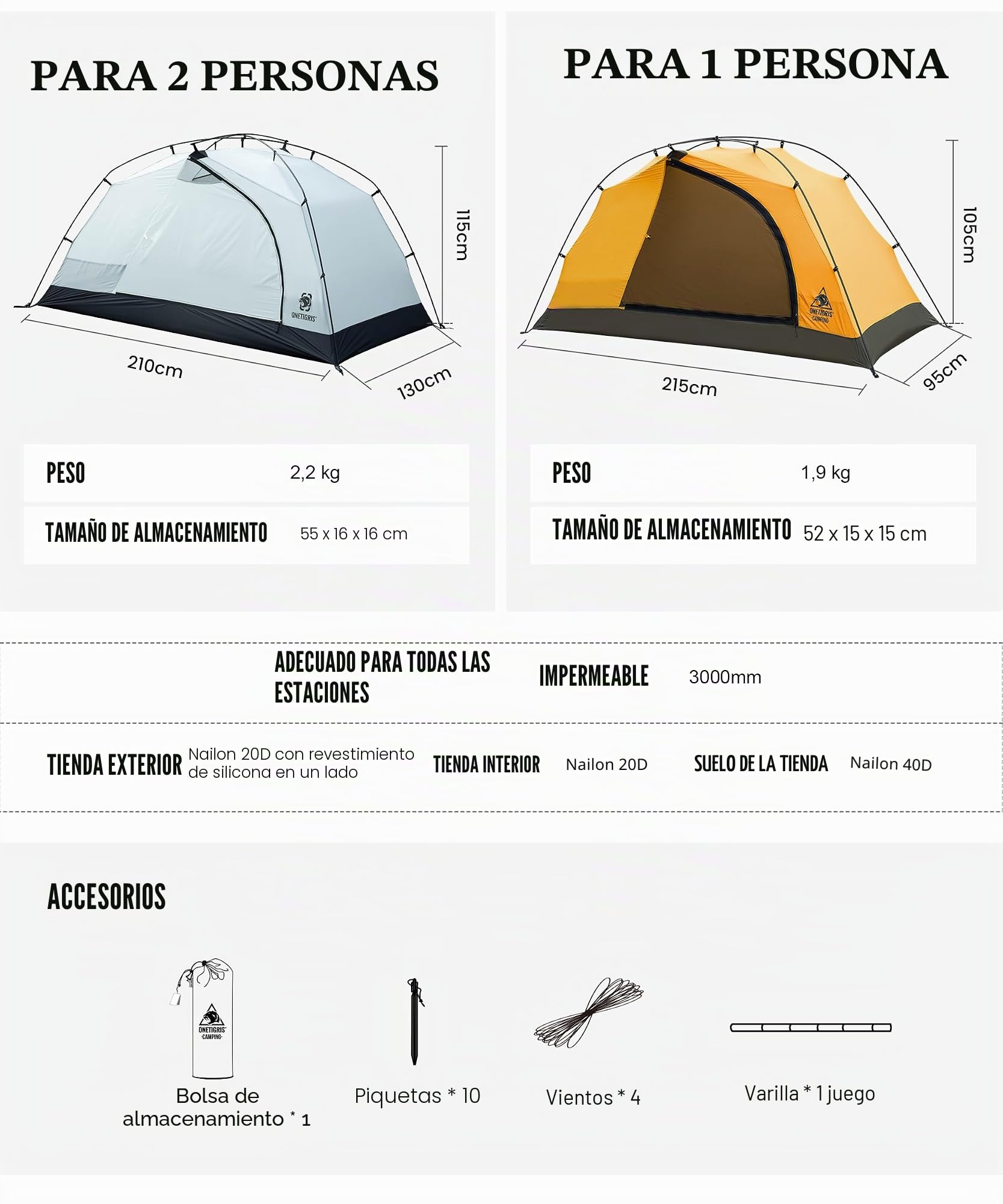 OneTigris Stella - Mochila para tienda de campaña, ligera, 3000 mm, resistente al agua, 4 estaciones, tienda de campaña para exteriores, senderismo, montañismo