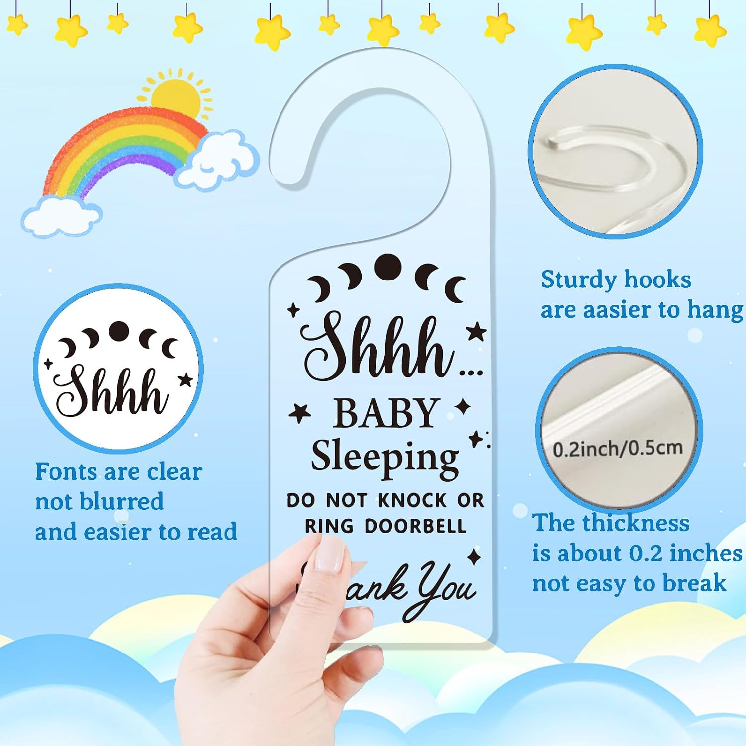 CHGCRAFT 2Pack Baby Sleeping Door Hanger - Acrylic Notice Cute Baby Room Sign Decorations for Home, Living Room, Bedroom, Kindergarten - Gift for Parents
