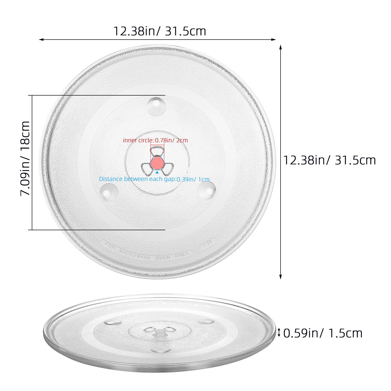 SHINEOFI Bandeja de Repuesto para Microondas de Vidrio Grueso Resistente Plato Giratorio con Ranura Antideslizante Accesorio Duradero para Horno-microondas
