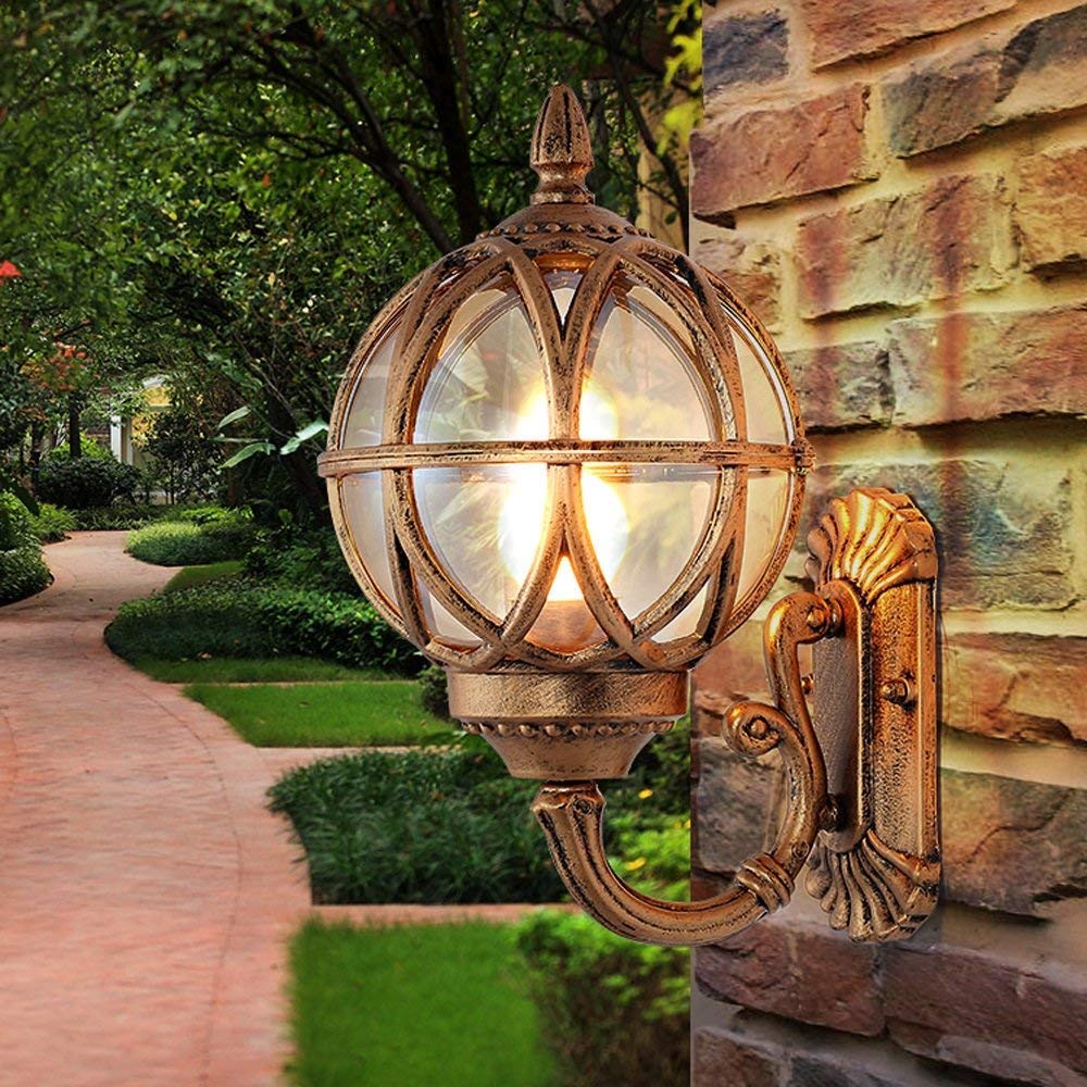 VDOQTLJT European Traditional Victoria Outdoor Wall Light Retro Creativity Waterproof Rainproof Glass External Lantern Patio Balcony Garden Villa Sconce E27(Bronzel)