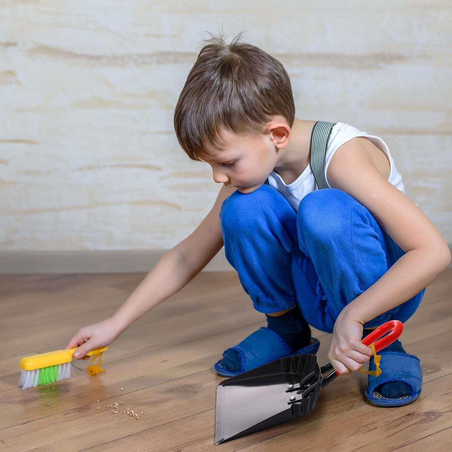 Uiifan 4 Pcs Industrial Metal Dustpans 12" Heavy Duty Dust Pan with Handle Commercial Dustpan Wide Scooper Dust and Debris Sweeping Tool Precision Edge Rubber Grip Loop Handle (Black)